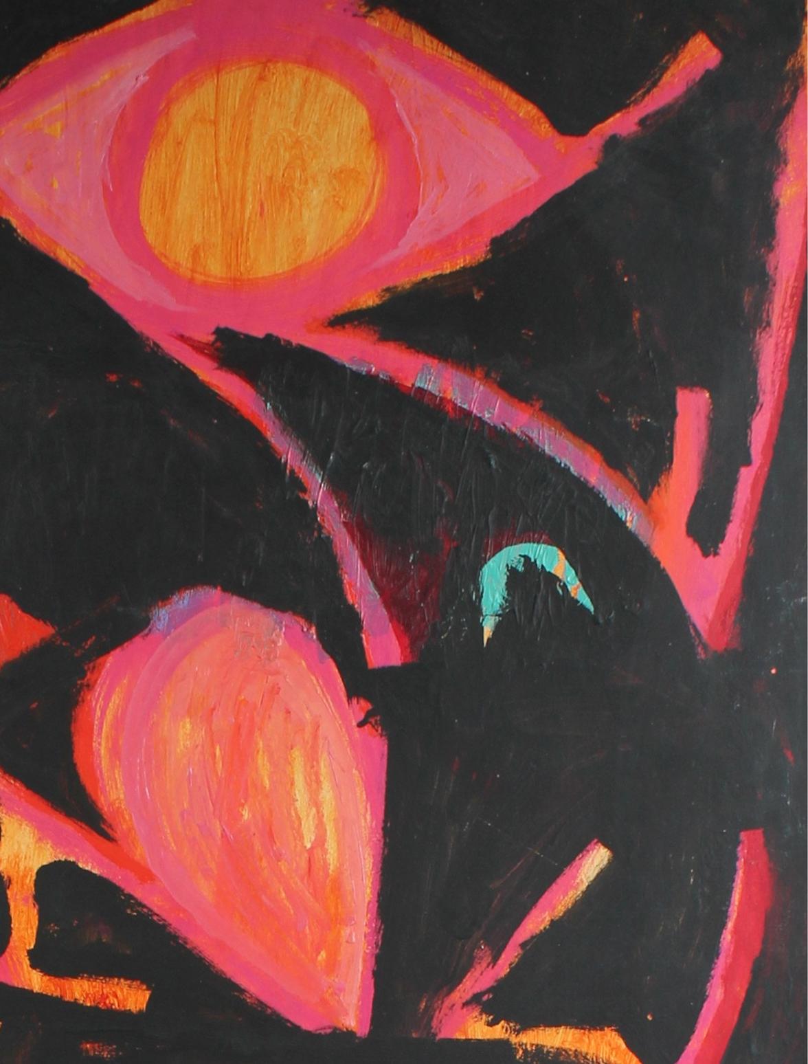 Large Modernist Abstract in Pink, Black, & Orange, Oil Painting, Circa 1950s For Sale 1