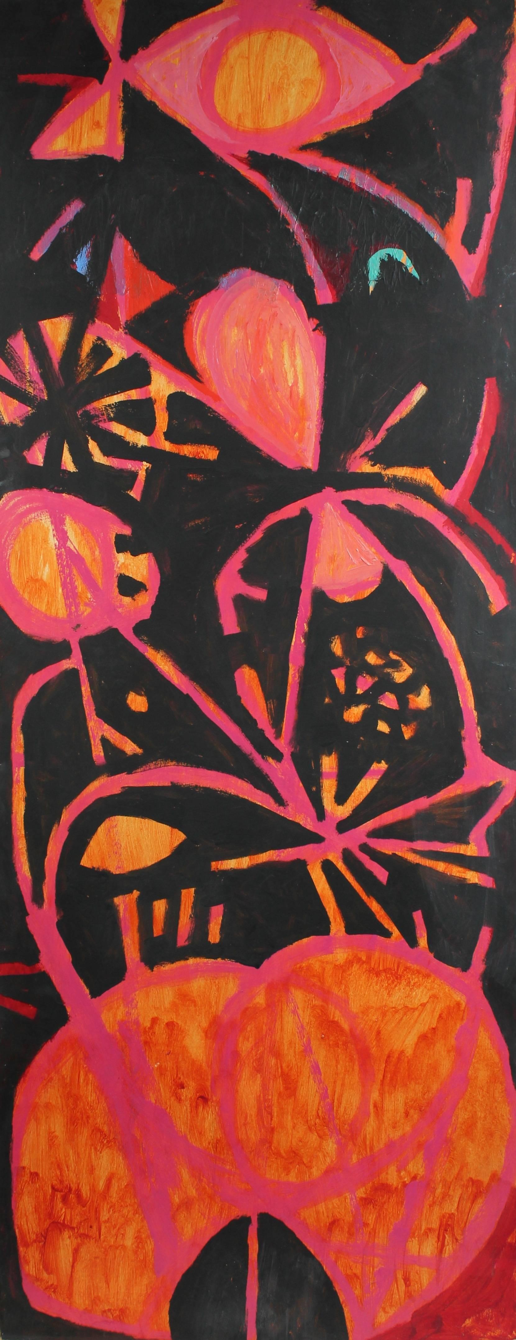 Calvin Anderson Abstract Painting - Large Modernist Abstract in Pink, Black, & Orange, Oil Painting, Circa 1950s