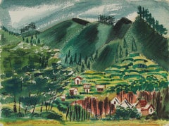 Lush Mountain Landscape 1945 Watercolor