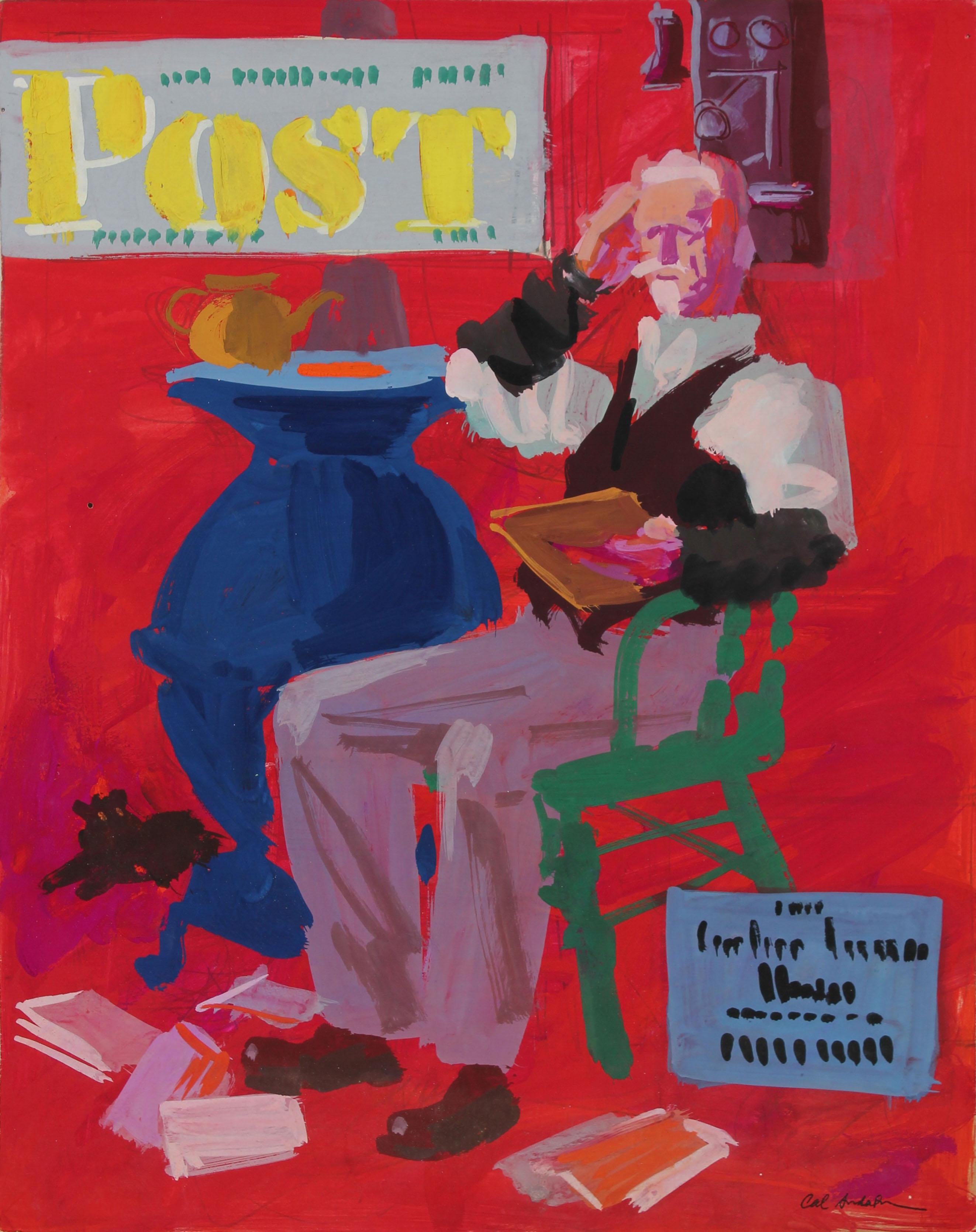 Calvin Anderson Figurative Painting - Mid Century Book Cover Illustration in Gouache