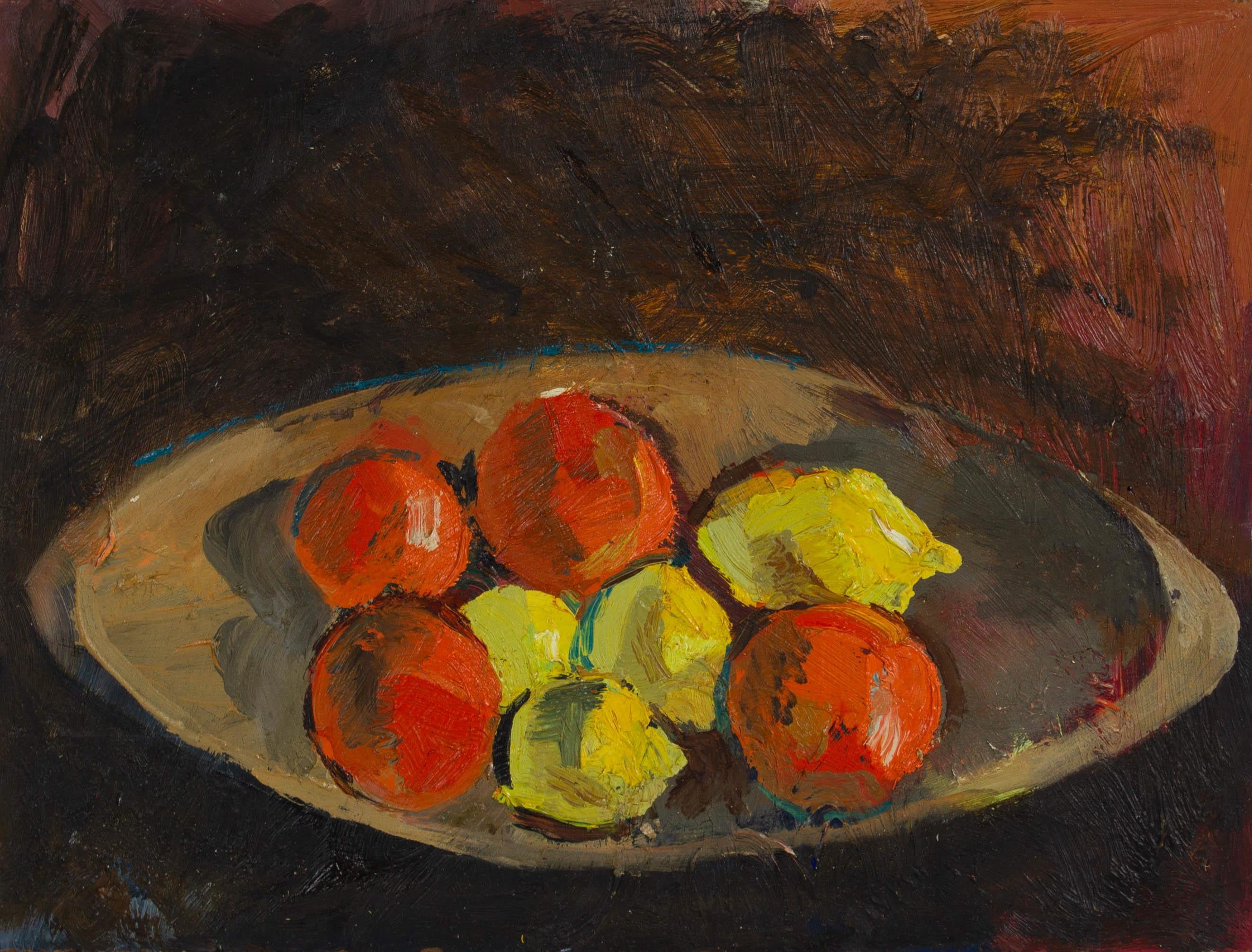 Calvin Anderson Still-Life Painting - Modernist Fruit Still Life Oil Painting, Late 1950s
