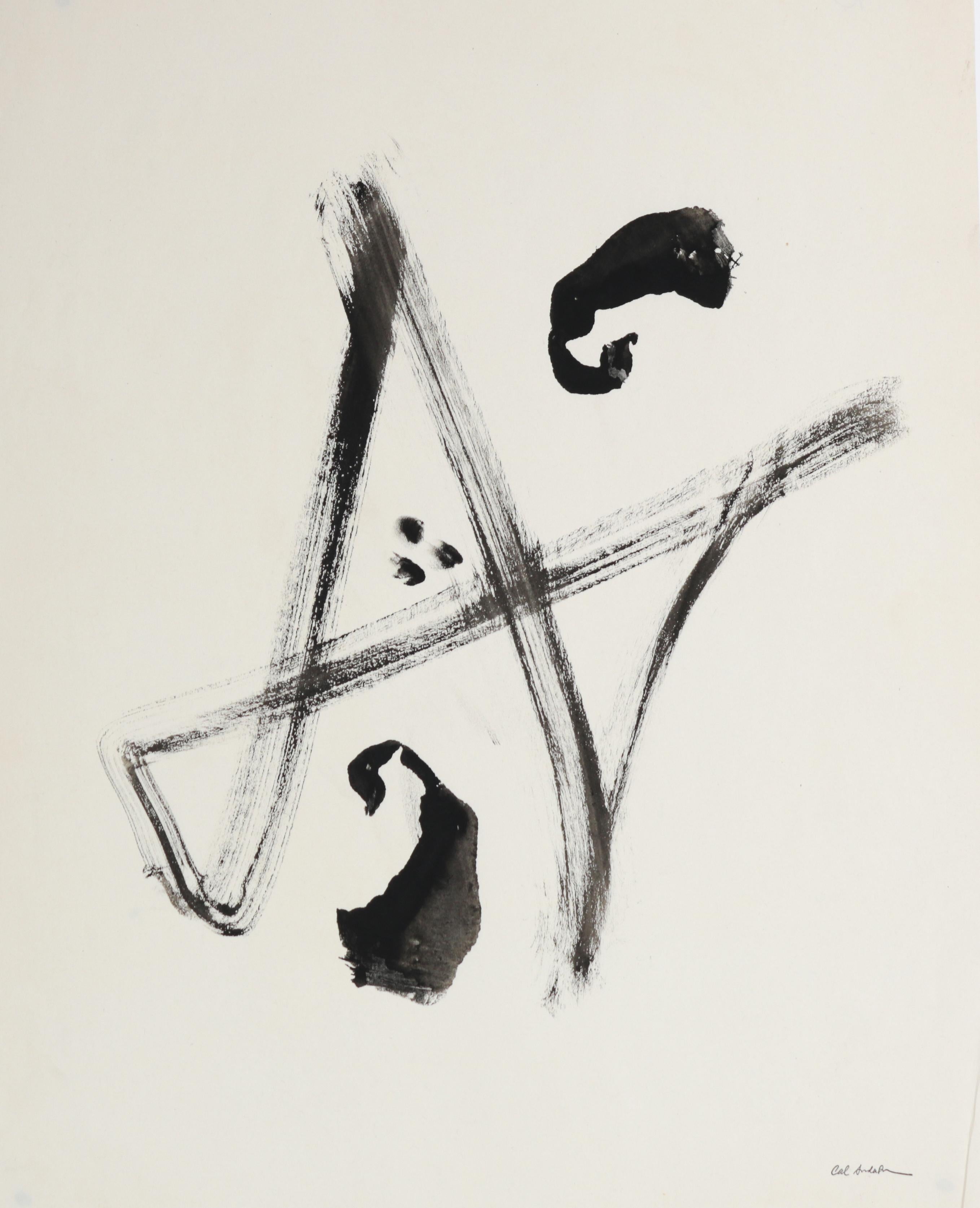 Calvin Anderson Abstract Painting - Monochrome Gestural Abstract 1940-50s Tempera Paint