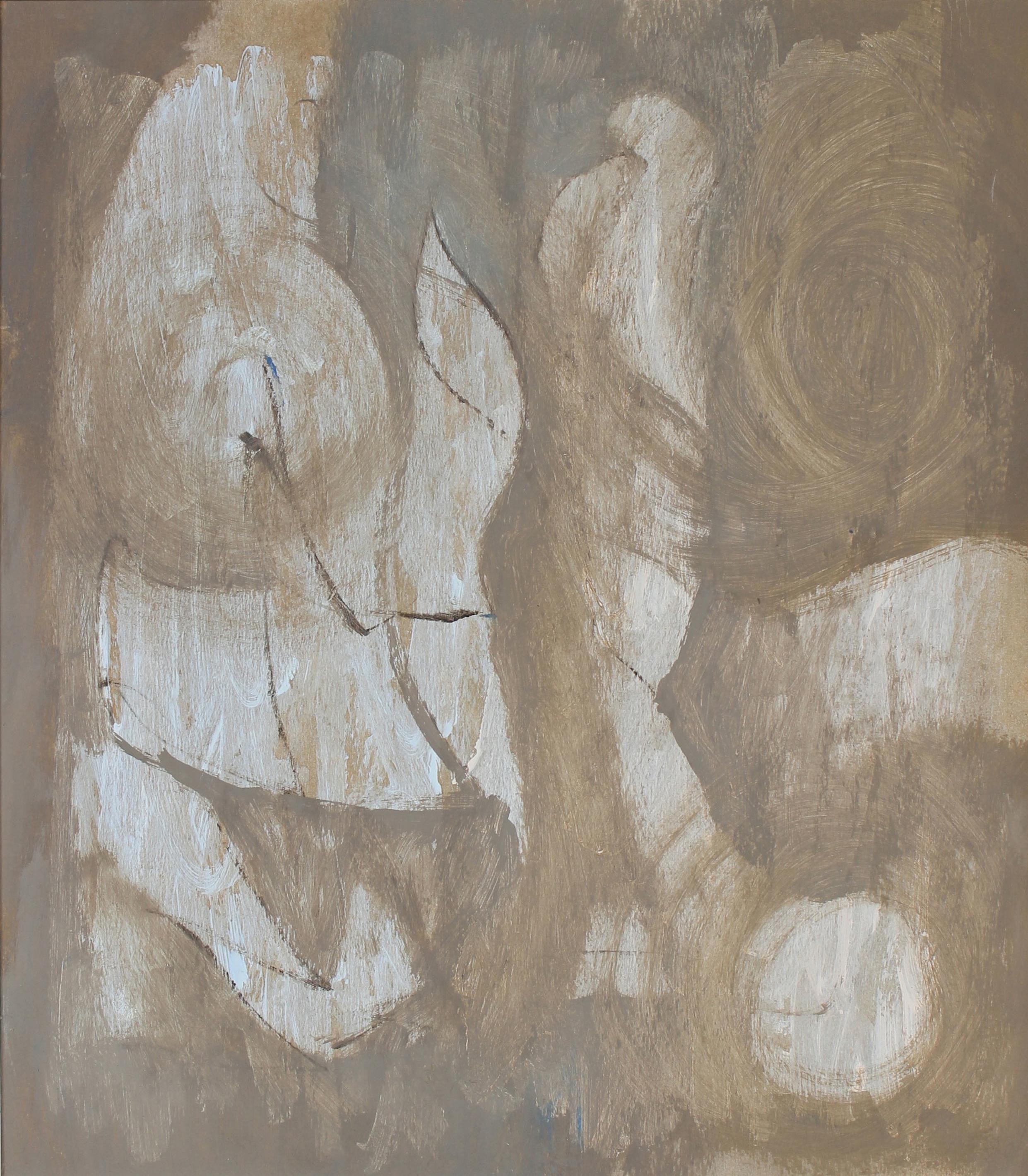 Taupe Brown and Gray Modernist Abstract Painting in Oil, Circa late 1950s For Sale 1