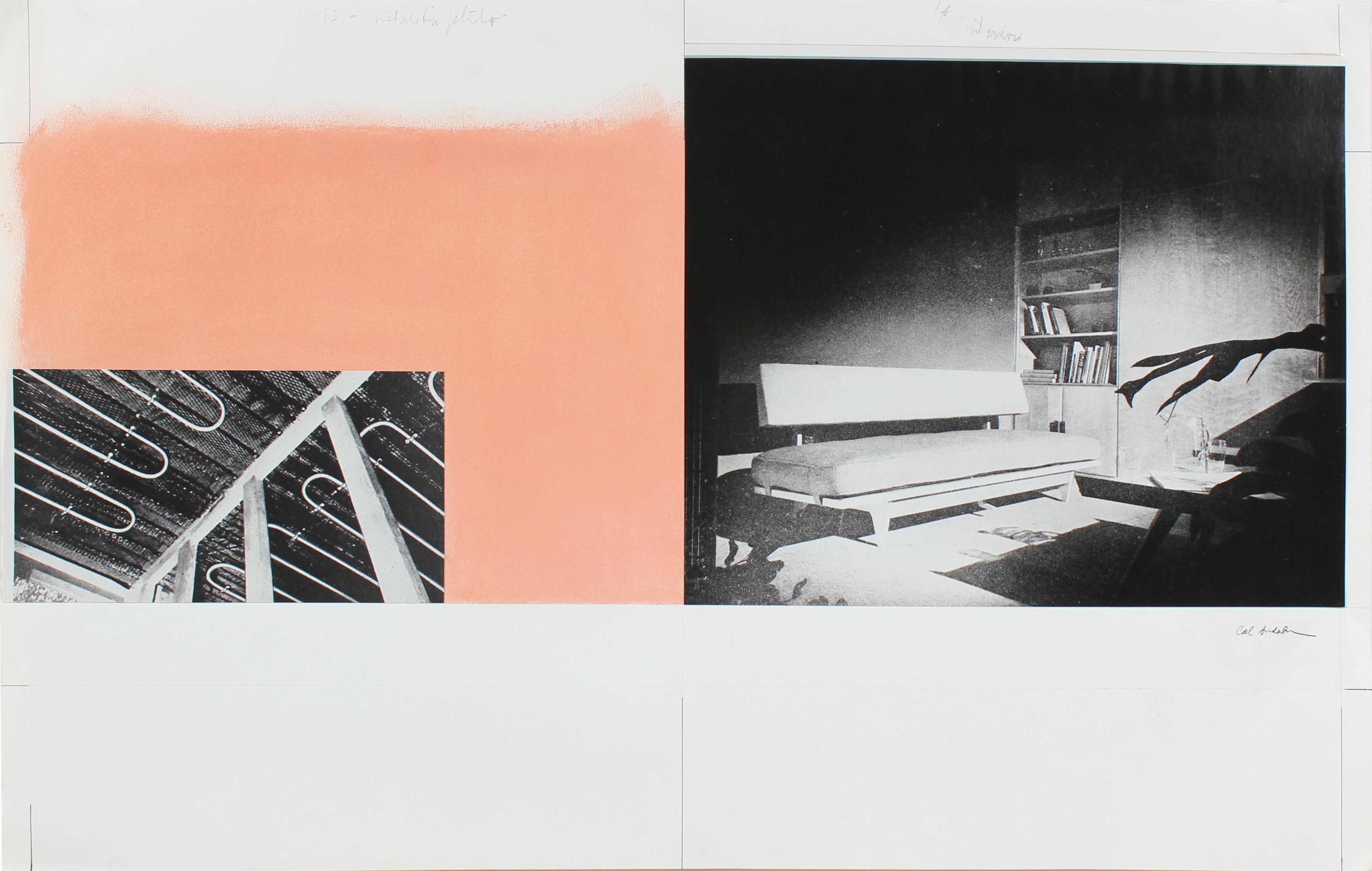 Calvin Anderson Black and White Photograph - Mid 20th Century Gouache and Collage on Paper with Pink and Black & White Photos