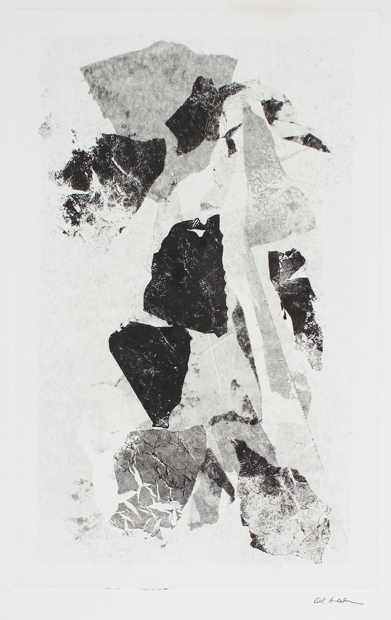 Calvin Anderson Abstract Print - Abstracted Inflexible Forms 20th Century Monotype