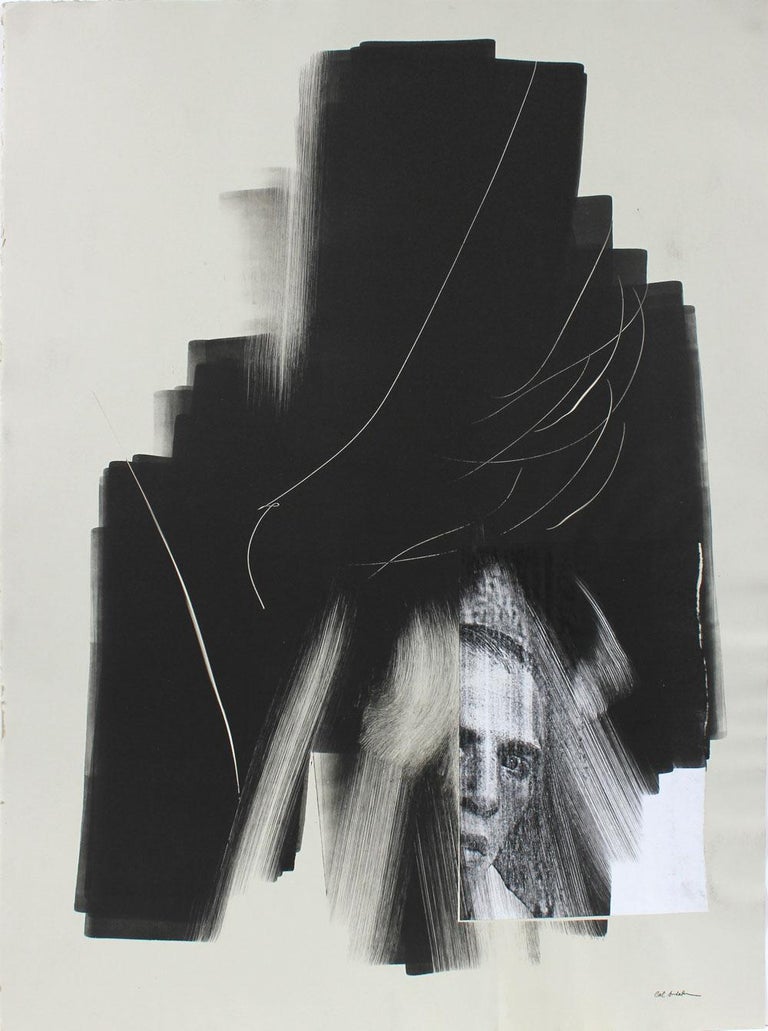 Calvin Anderson Portrait Print - Abstracted Portrait Monotype and Collage on Paper