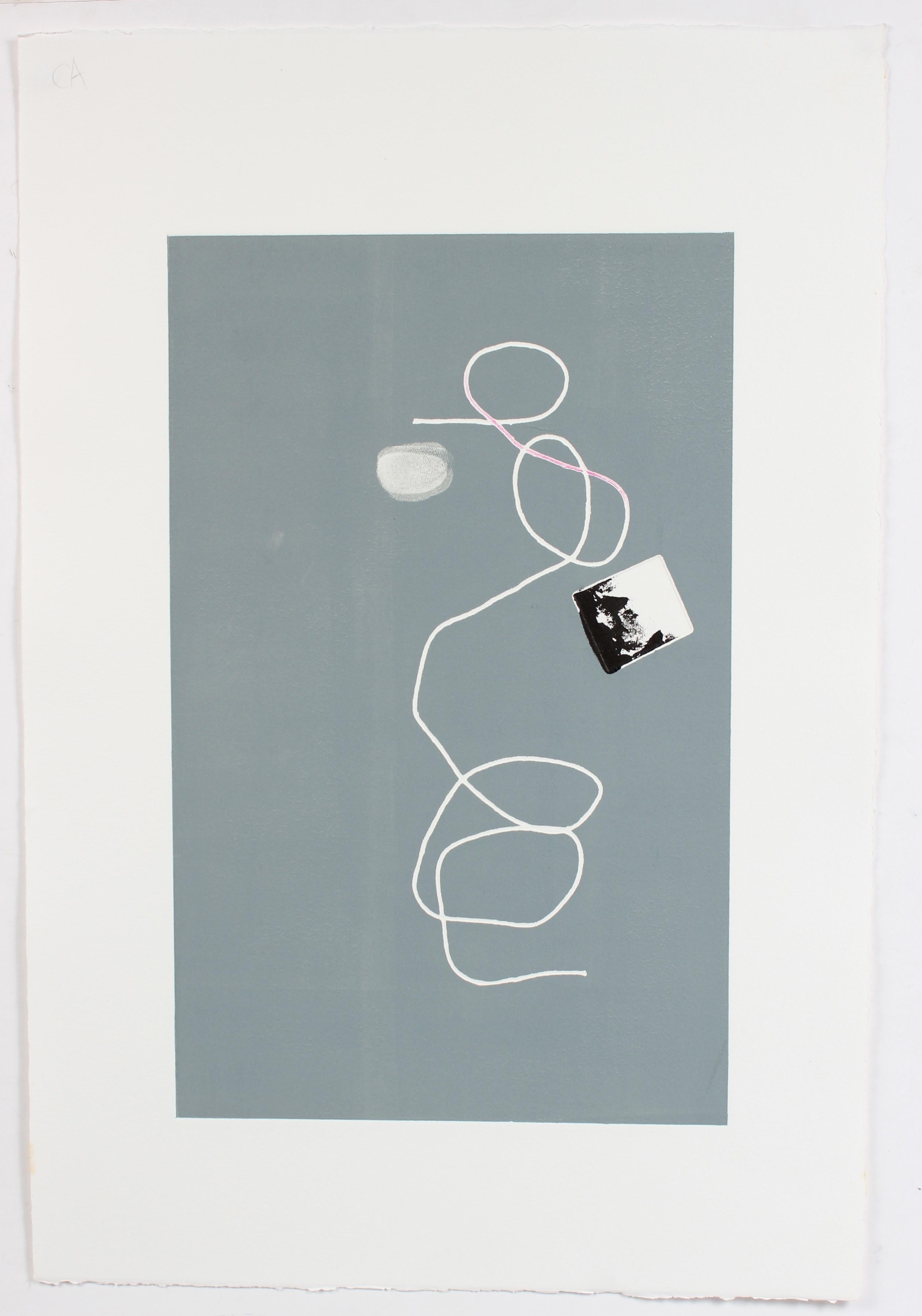 Cool-Toned Minimalist Abstract 20th Century Monotype - Print by Calvin Anderson