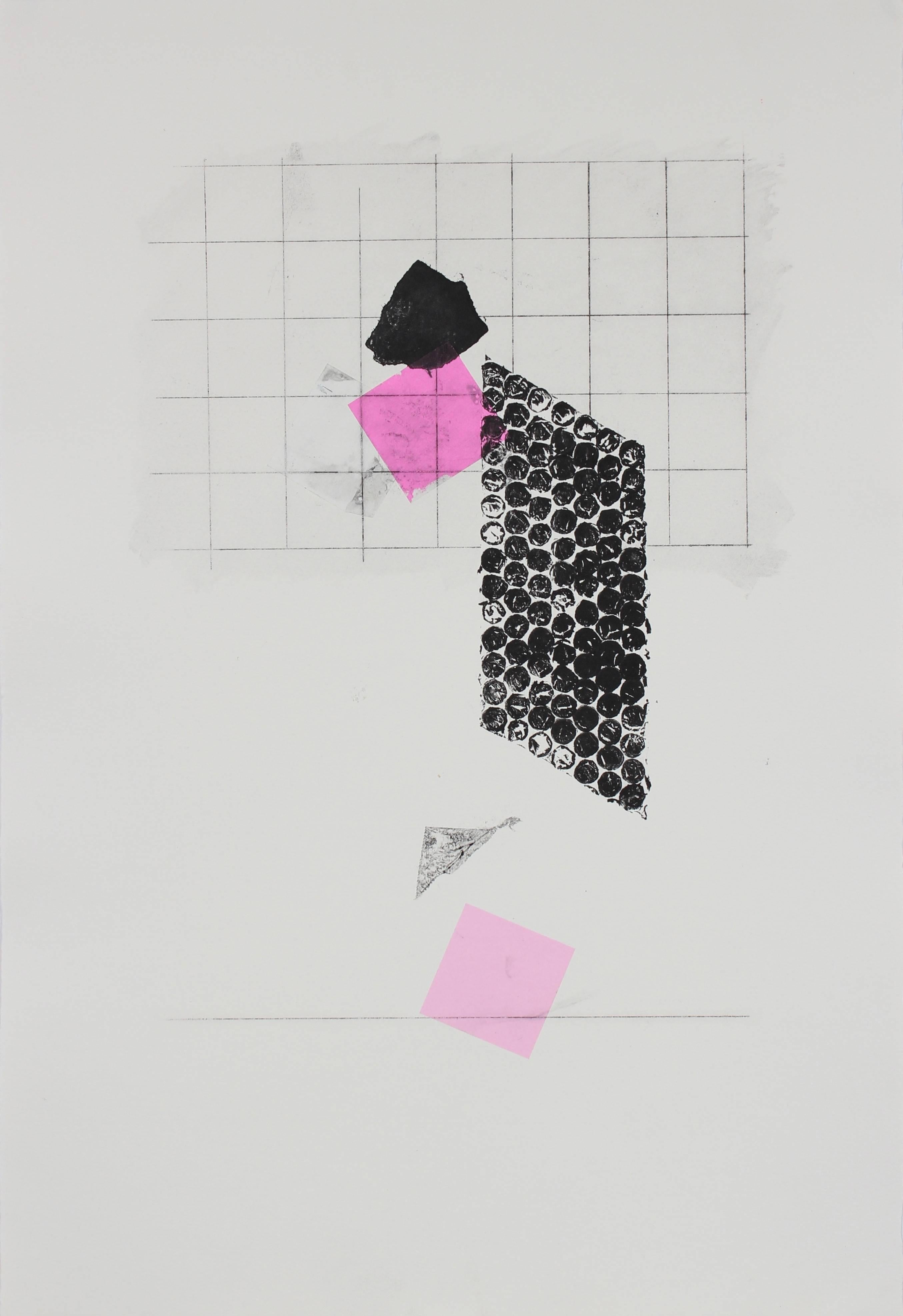 Calvin Anderson Abstract Print - Minimal Abstract Monotype with Pink, Late 20th Century
