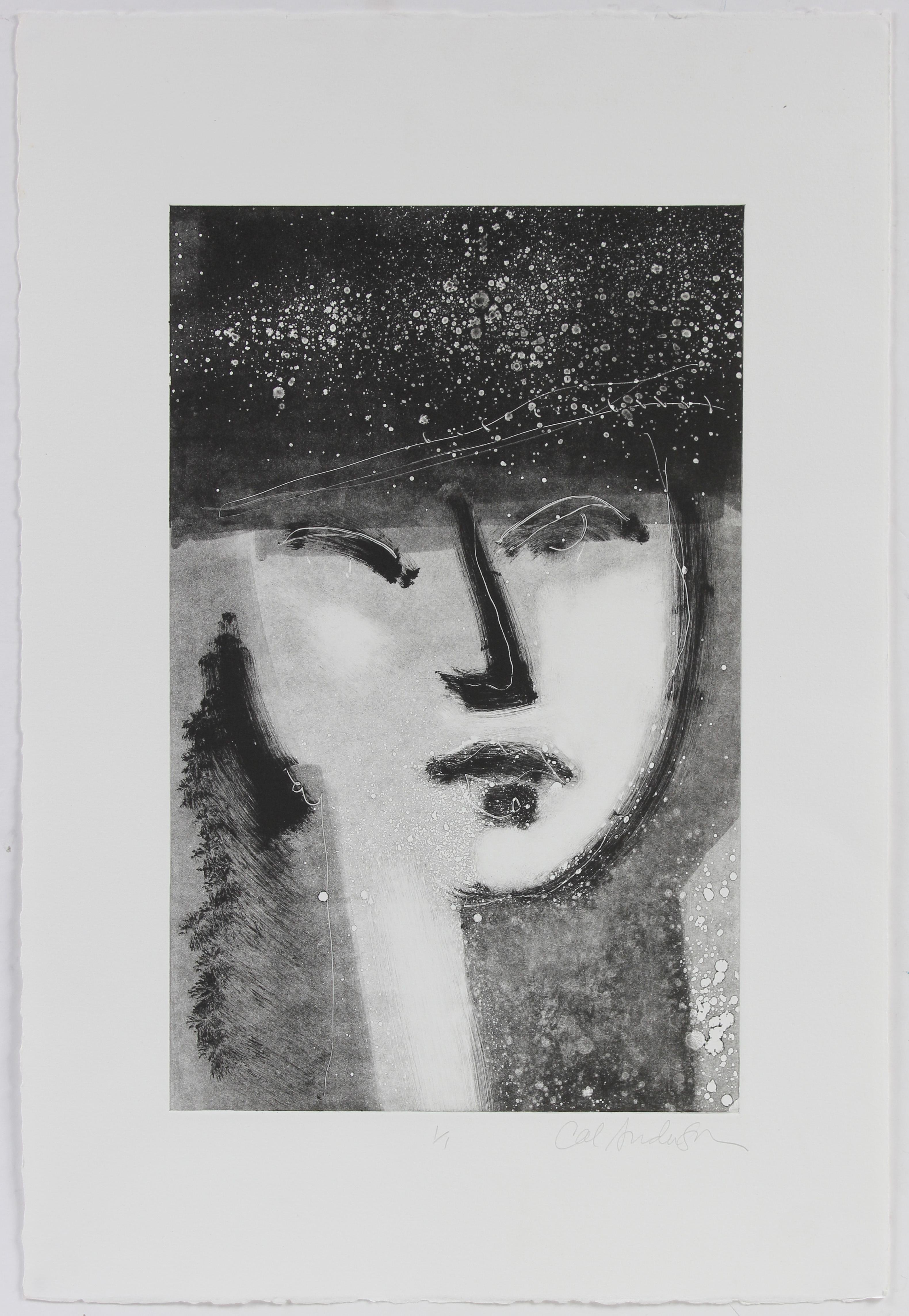 Monochromatic Abstracted Portrait 1990-2000s Monotype - Contemporary Print by Calvin Anderson