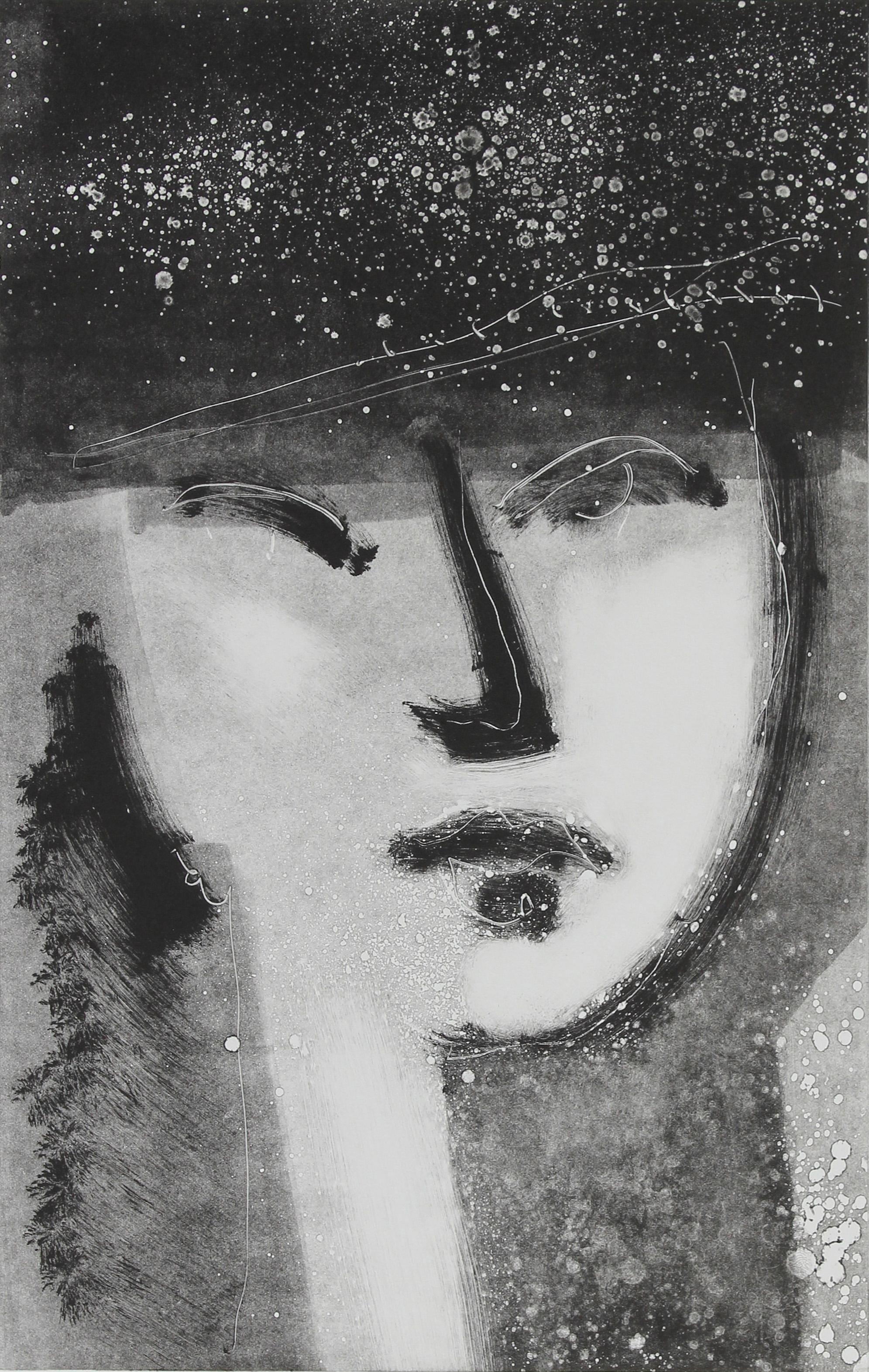 Calvin Anderson Figurative Print - Monochromatic Abstracted Portrait 1990-2000s Monotype