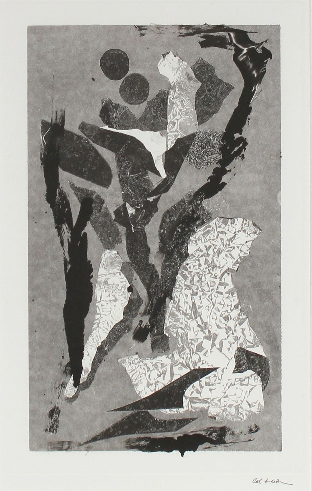 Monochromatic Modernist Abstracted Figures Monotype on Paper  - Print by Calvin Anderson