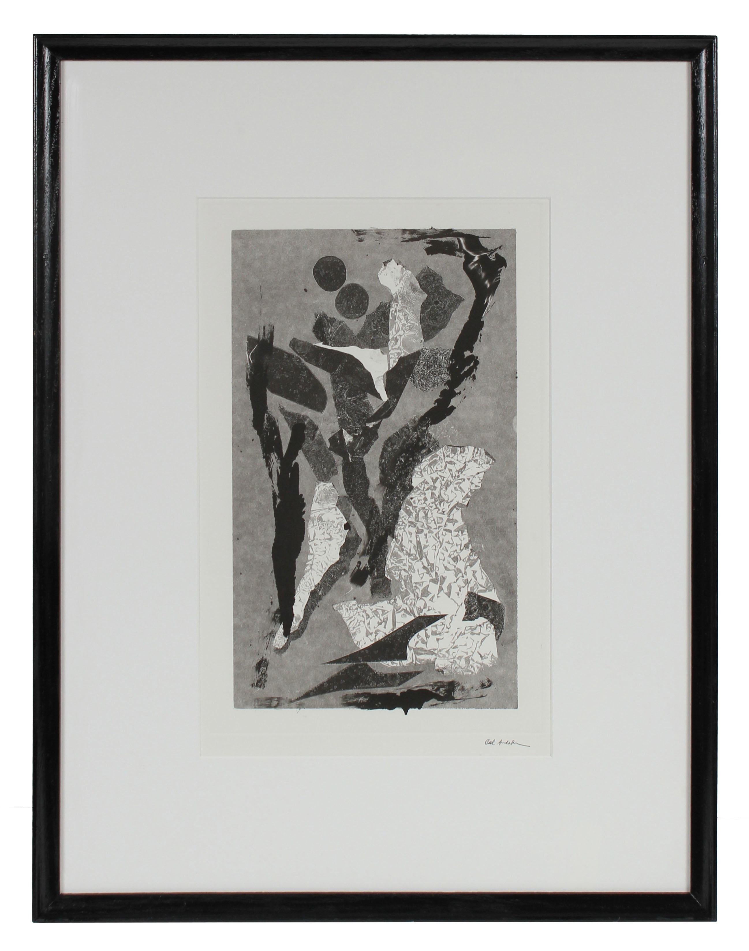 Calvin Anderson Figurative Print - Monochromatic Modernist Abstracted Figures Monotype on Paper 