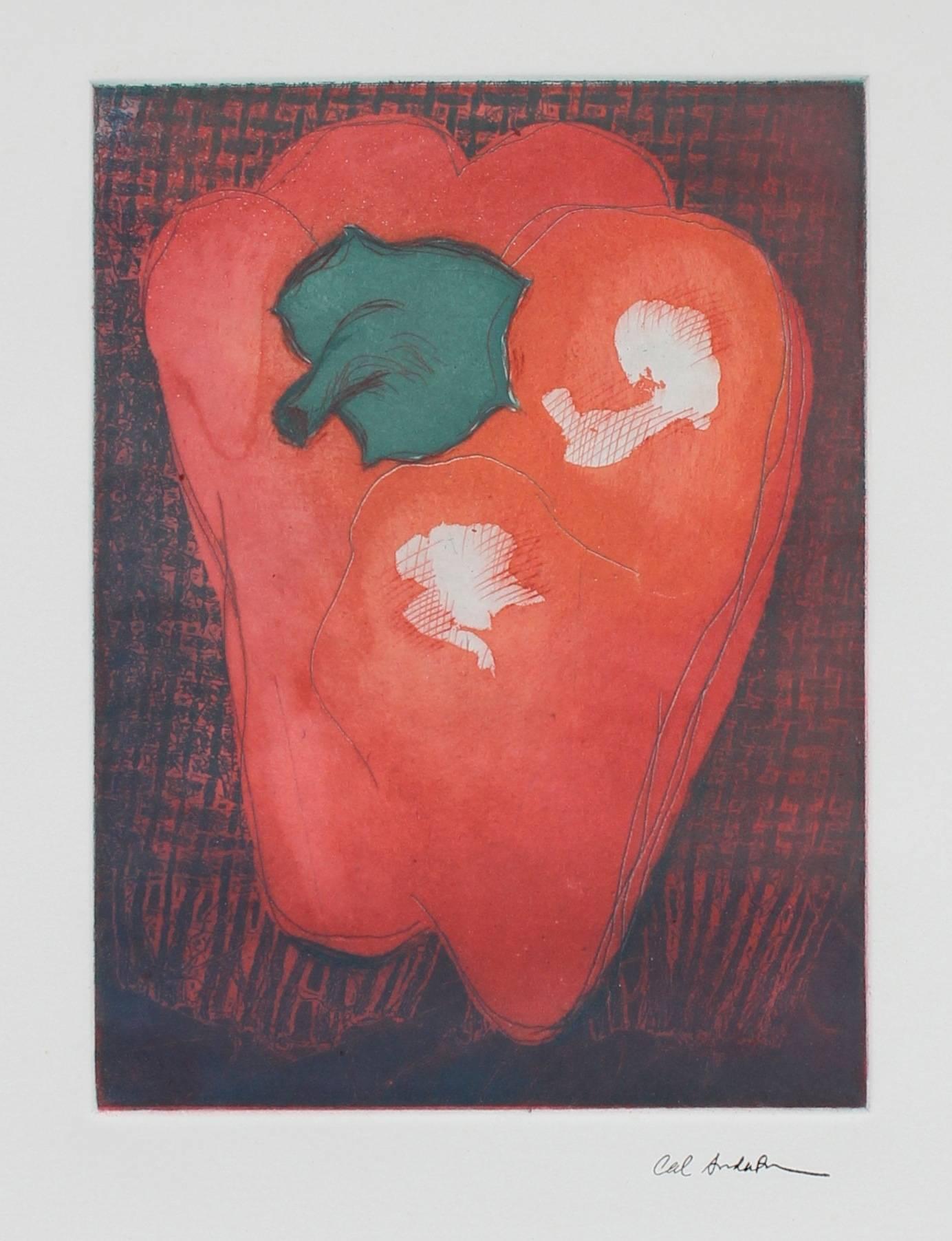 Calvin Anderson Still-Life Print - Red Bell Pepper Etching, Circa 2000