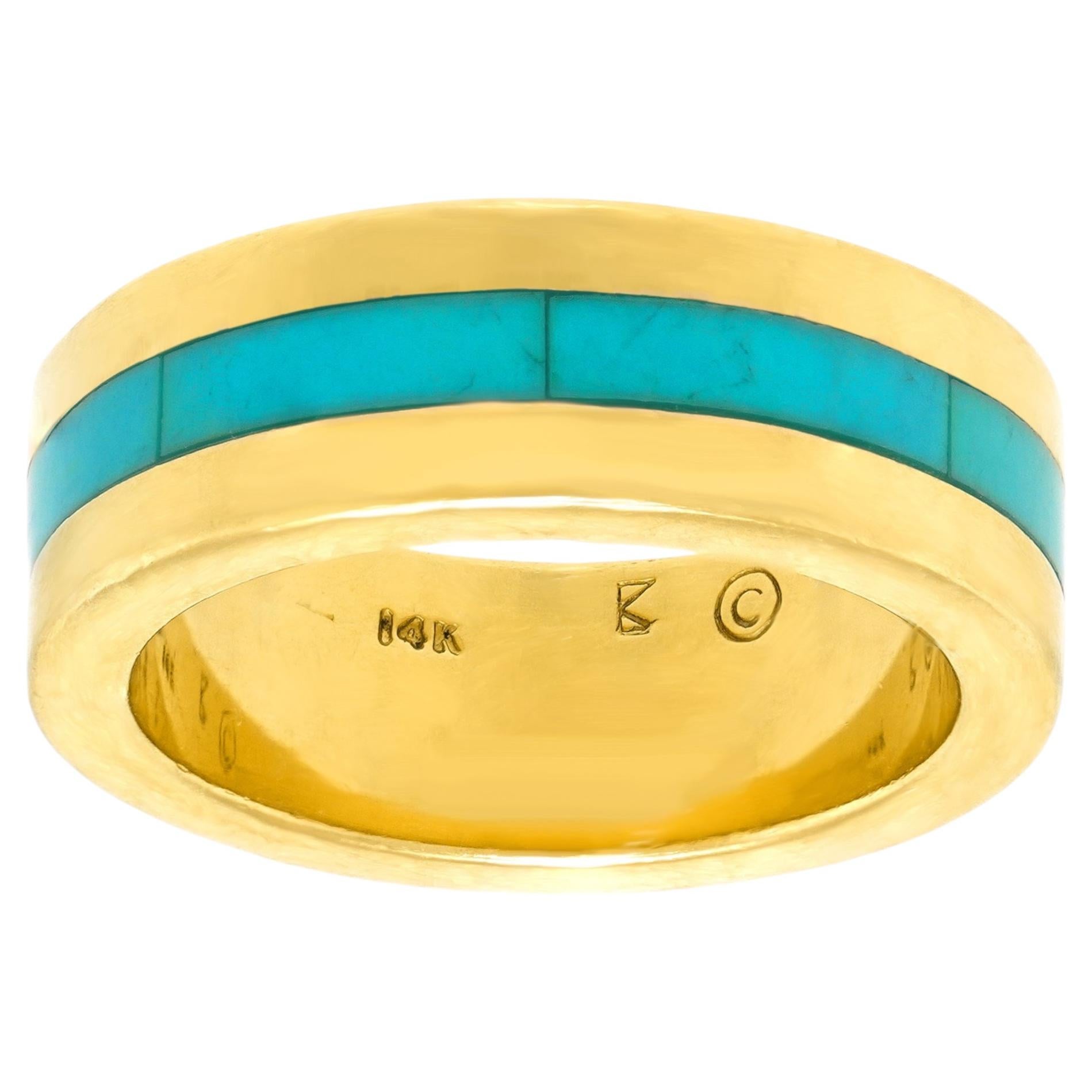 Calvin Begay Turquoise and Gold Ring