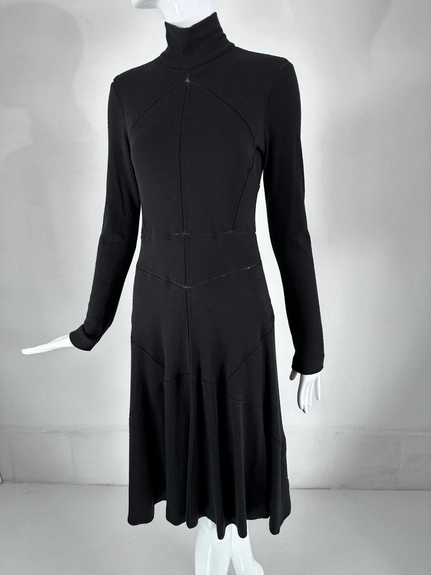 Calvin Klein 1990s Cashmere Blend Bias sheer Seam Classic Fit & Flair Dress 8 For Sale 6