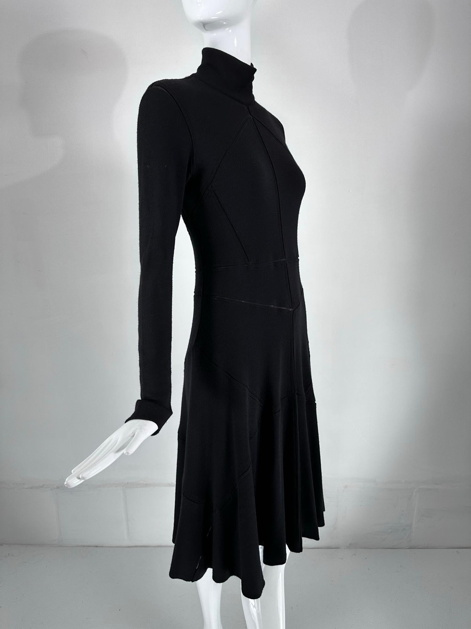 Black Calvin Klein 1990s Cashmere Blend Bias sheer Seam Classic Fit & Flair Dress 8 For Sale