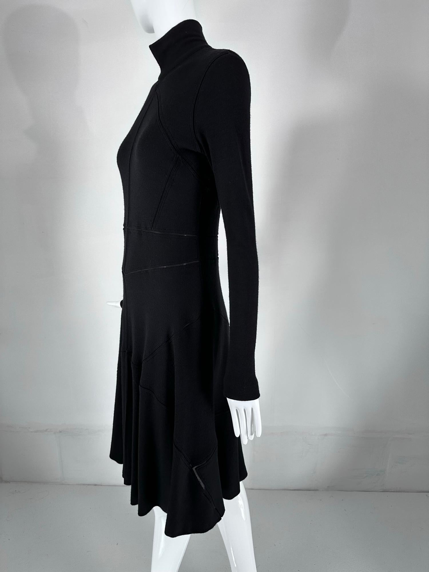 Calvin Klein 1990s Cashmere Blend Bias sheer Seam Classic Fit & Flair Dress 8 For Sale 4