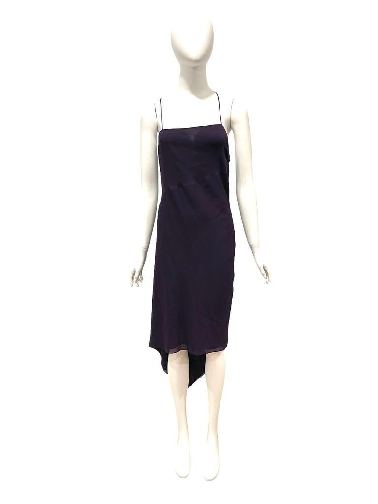 Calvin Klein Collection 
asymmetrical hem 
late 1990s- early 2000's silk slip dress
purple
Condition: Very good
32