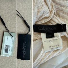 CALVIN KLEIN 2006 Vintage Bata semientallada de punto de cable de seda marfil y crema