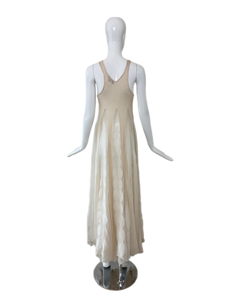 calvin klein ivory knit dress 2006 Vintage Silk and Cream Cable Semi-Sheer Maxi Gown at 1stDibs emmy-bucher