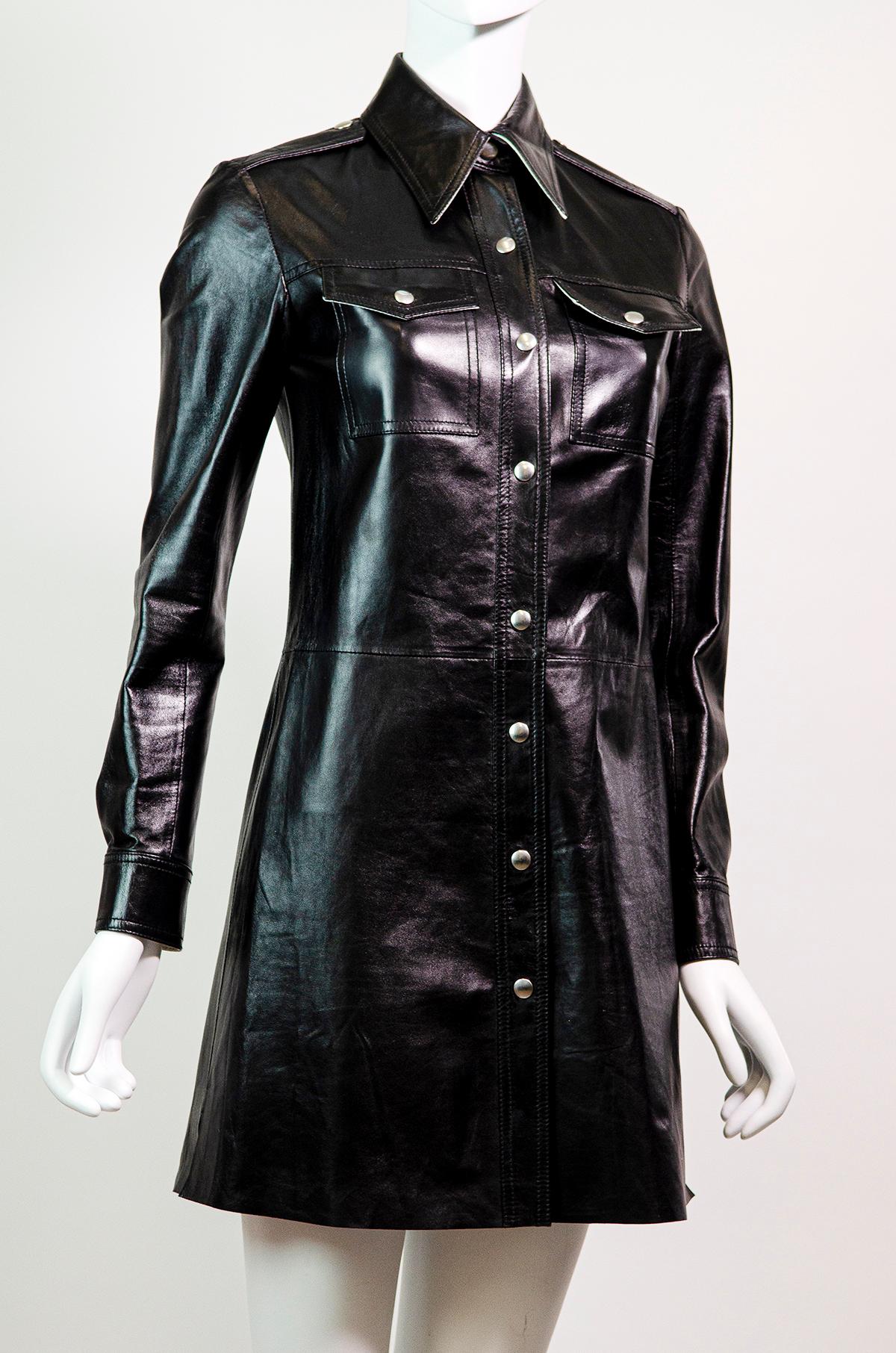 Calvin Klein 205W39NYC by Raf Simons Runway F/W 2017 Leather Shirt Dress In Excellent Condition In Berlin, BE