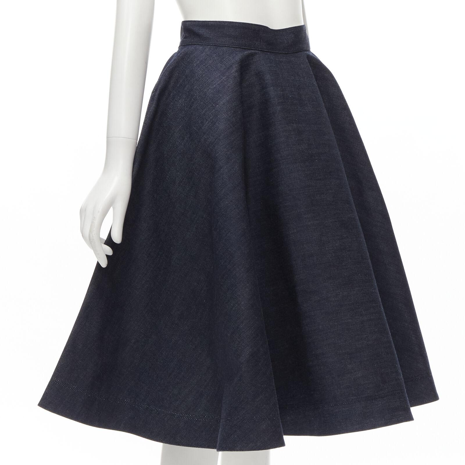 CALVIN KLEIN 205W39NYC navy minimal structural A-line denim flared skirt US2 S In Excellent Condition In Hong Kong, NT