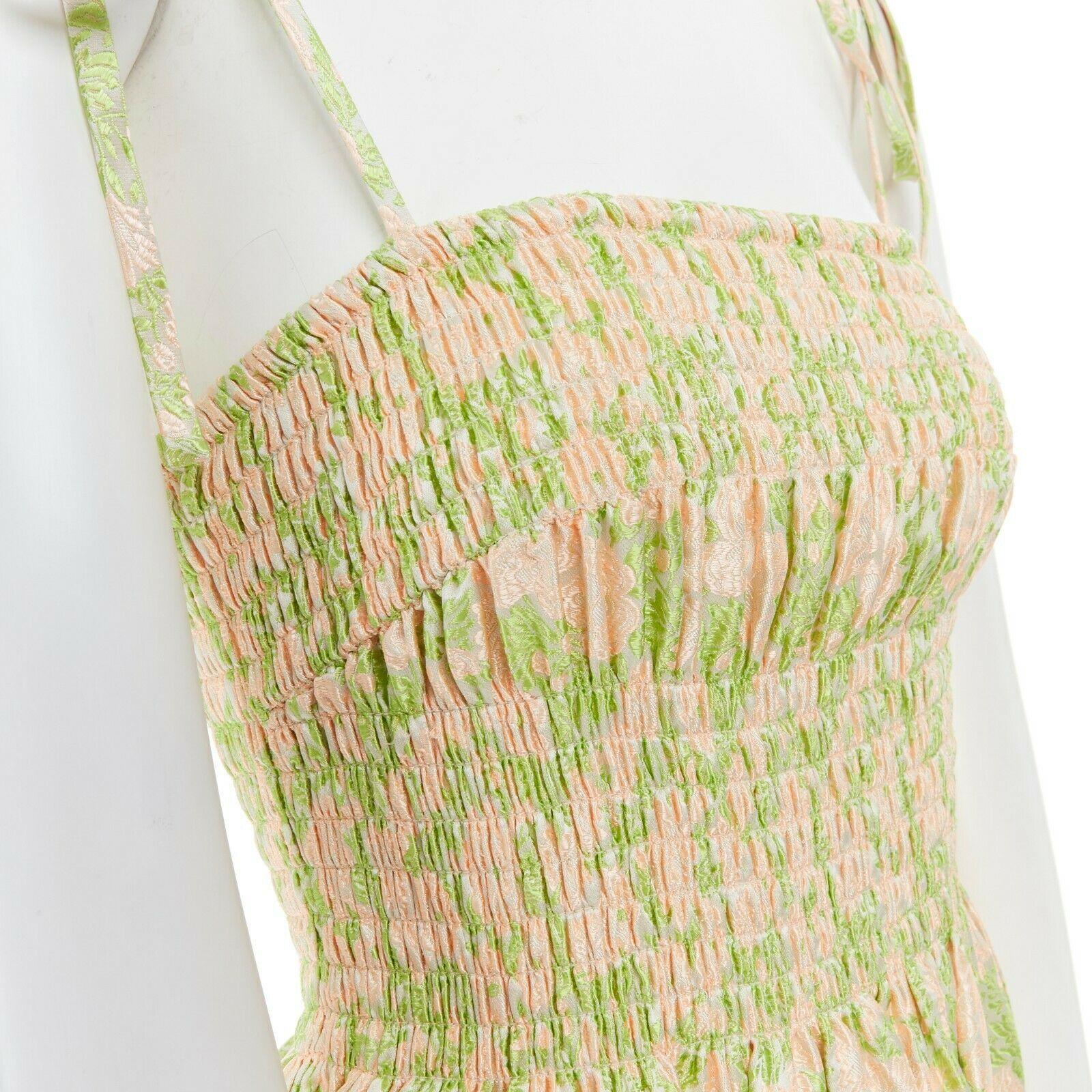 CALVIN KLEIN 205W39NYC pink green brocade ruched bodice evening dress US0  XS at 1stDibs