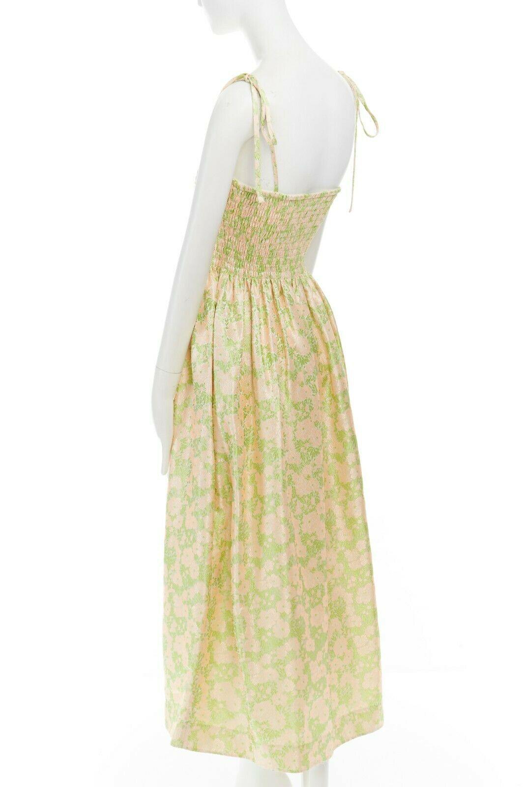 CALVIN KLEIN 205W39NYC pink green brocade ruched bodice evening dress US0 XS In Excellent Condition In Hong Kong, NT