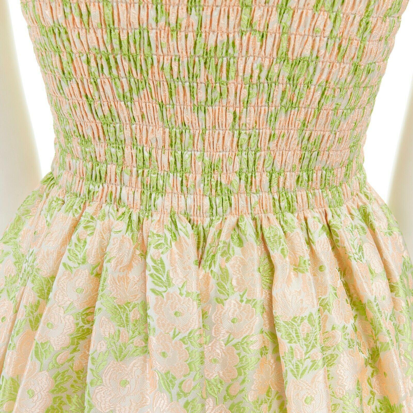 CALVIN KLEIN 205W39NYC pink green brocade ruched bodice evening dress US0 XS 1