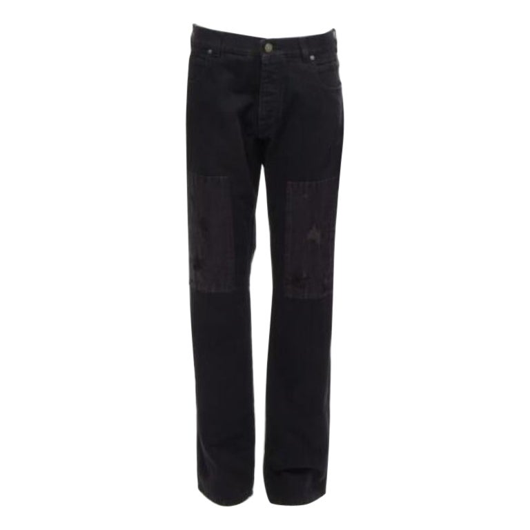 CALVIN KLEIN 205W39NYC Raf Simons black distressed satin patch washed jeans 31" For Sale