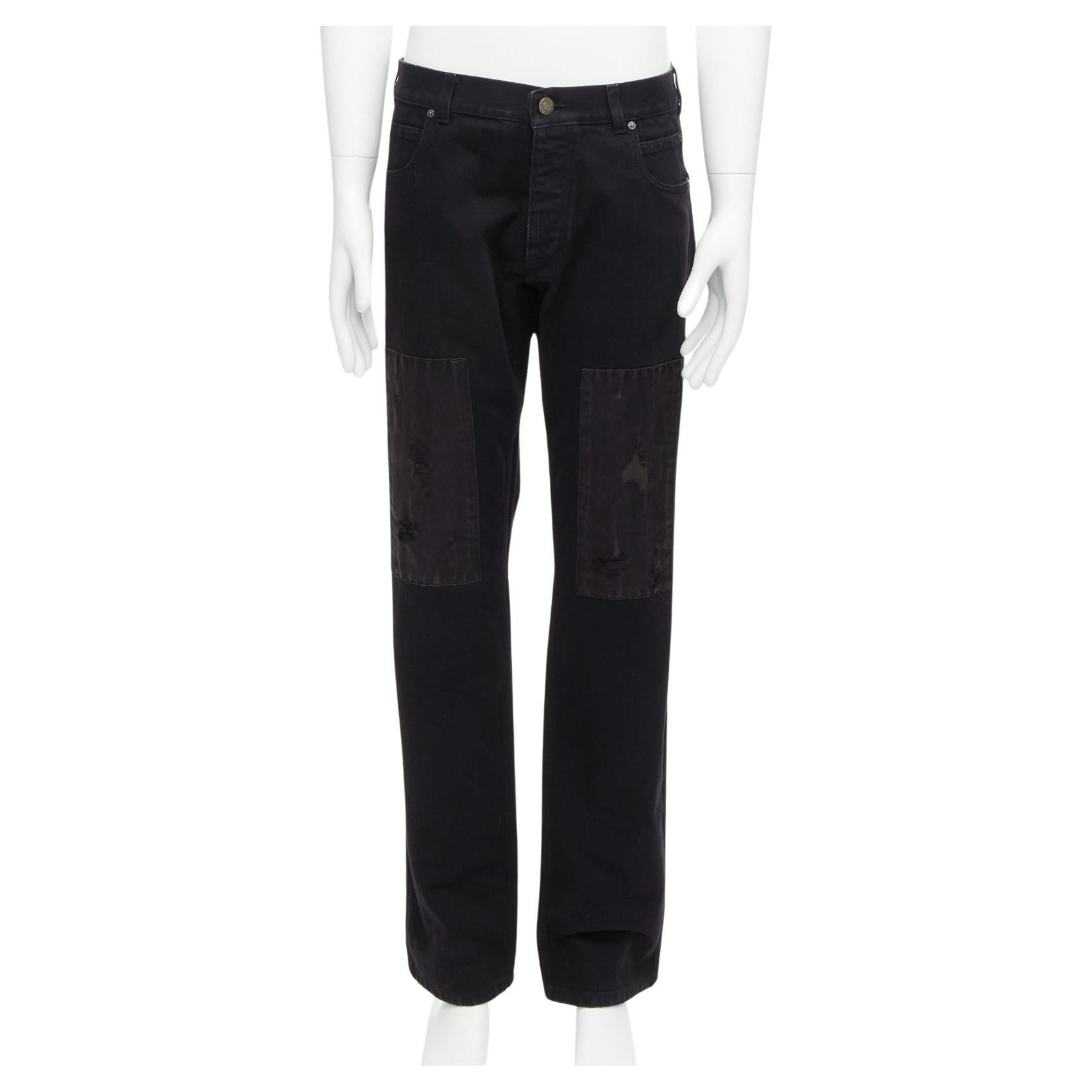 CALVIN KLEIN 205W39NYC Raf Simons noir patch en satin délavé jeans 31" en vente