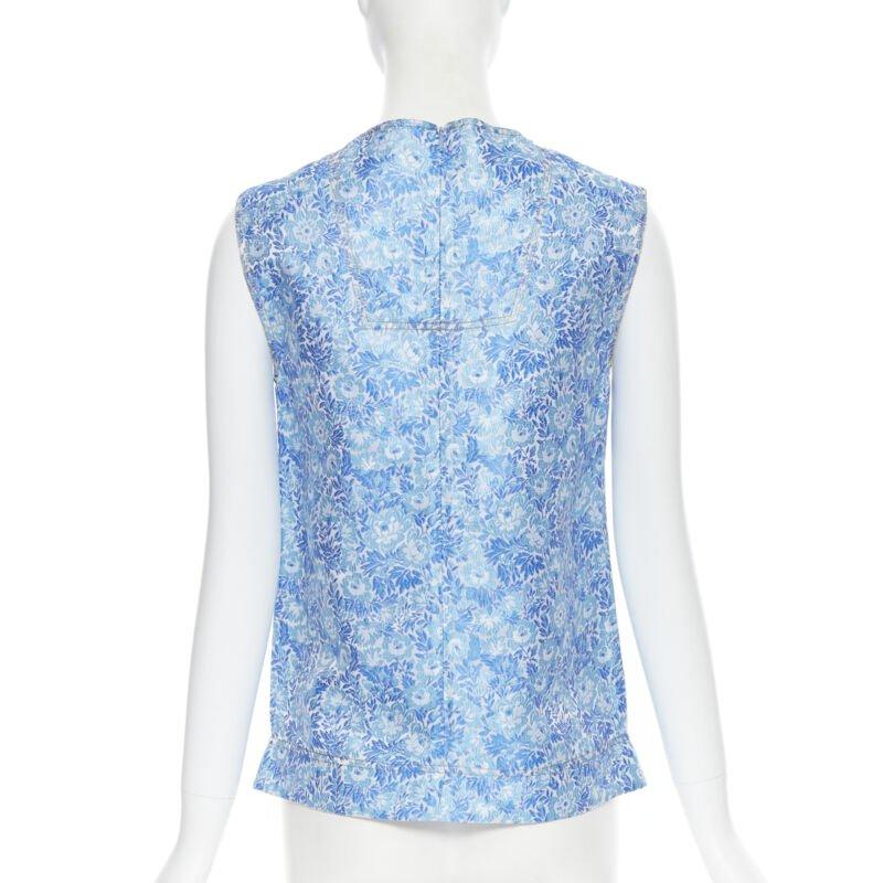 Women's CALVIN KLEIN 205W39NYC RAF SIMONS blue floral jacquard sleeveless top Fr36 S For Sale