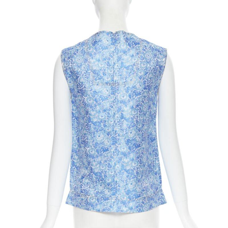 CALVIN KLEIN 205W39NYC RAF SIMONS Blaues ärmelloses Oberteil aus Jacquard mit Blumenmuster Fr36 S im Angebot 1
