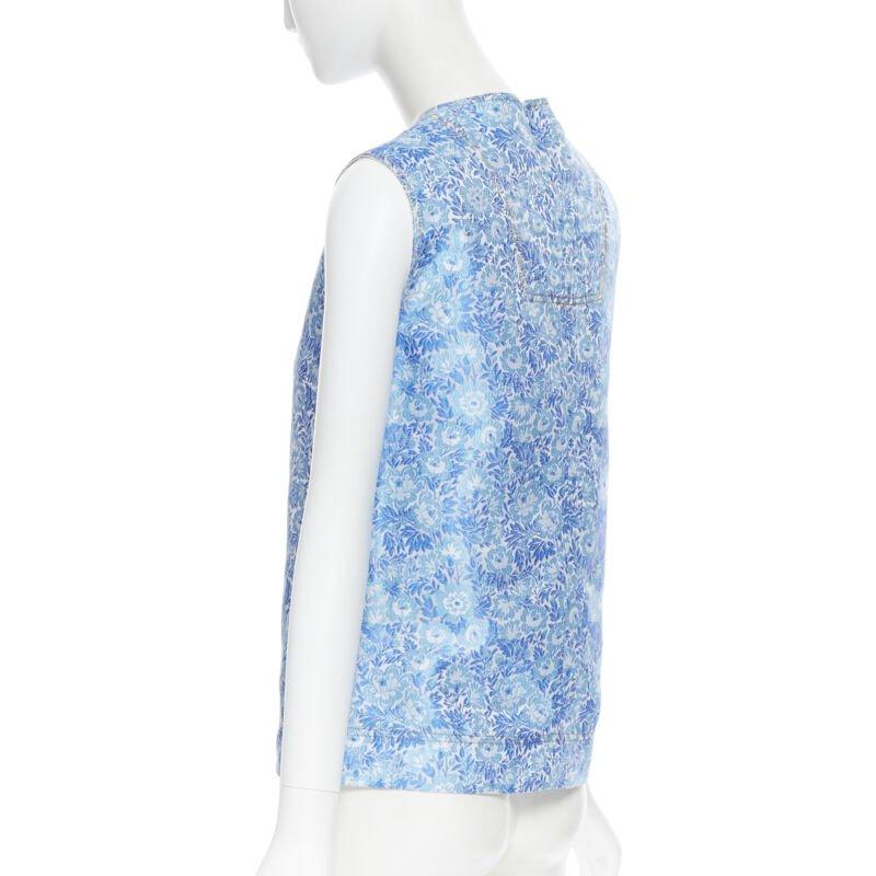 CALVIN KLEIN 205W39NYC RAF SIMONS Blaues ärmelloses Oberteil aus Jacquard mit Blumenmuster Fr36 S im Angebot 2