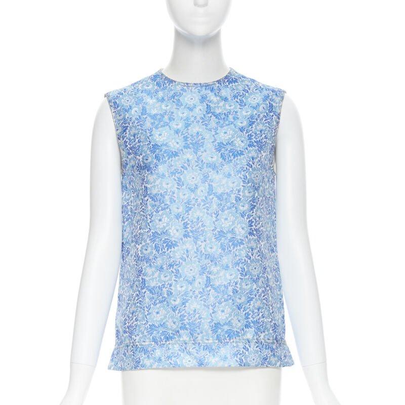 CALVIN KLEIN 205W39NYC RAF SIMONS Blaues ärmelloses Oberteil aus Jacquard mit Blumenmuster Fr36 S im Angebot