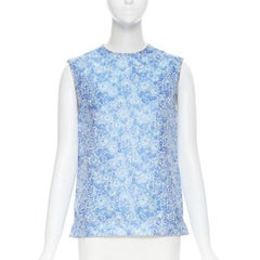 CALVIN KLEIN 205W39NYC RAF SIMONS top senza maniche in jacquard floreale blu Fr36 S.