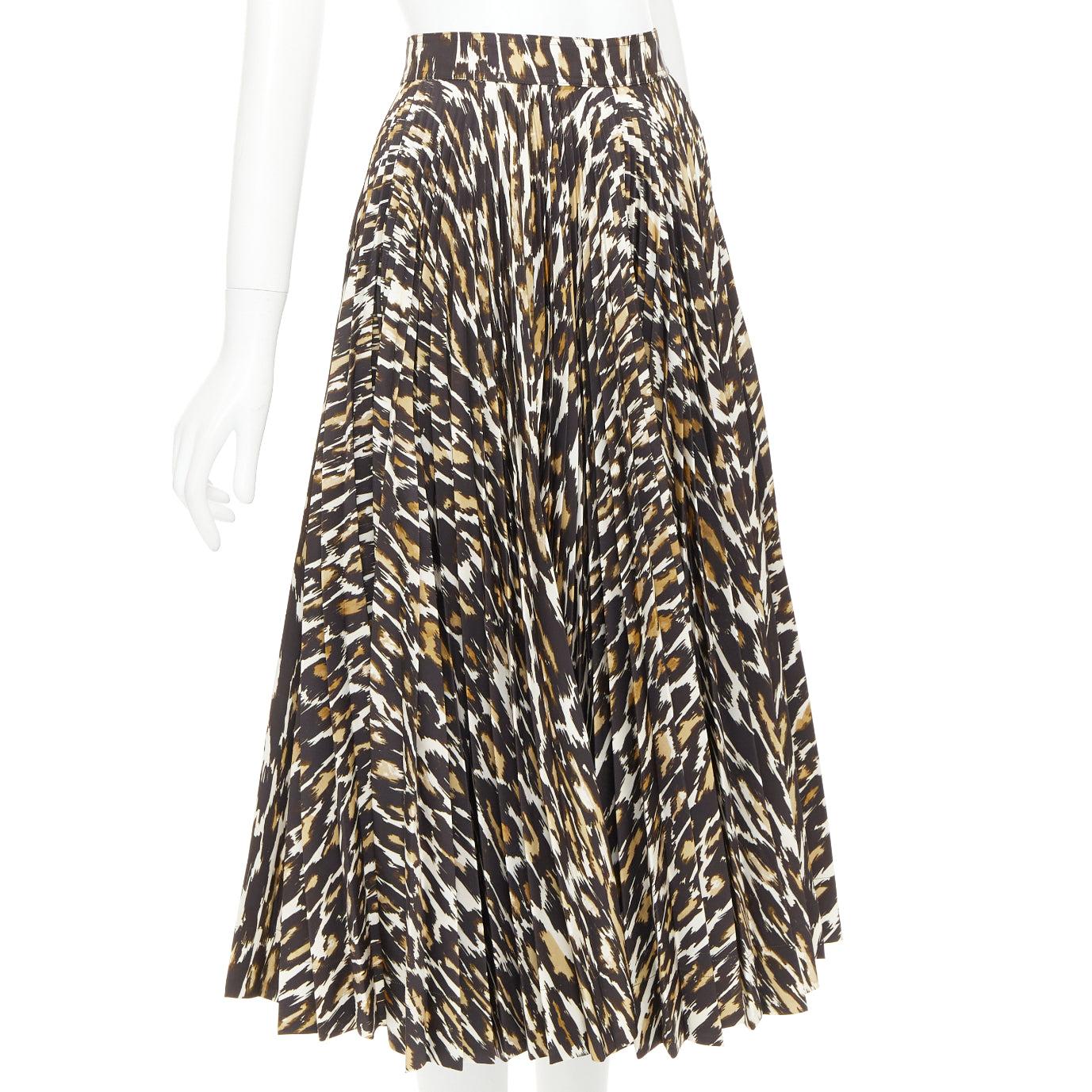 CALVIN KLEIN 205W39NYC Raf Simons Brauner Faltenrock mit Leopardenmuster US0 XS (Schwarz) im Angebot