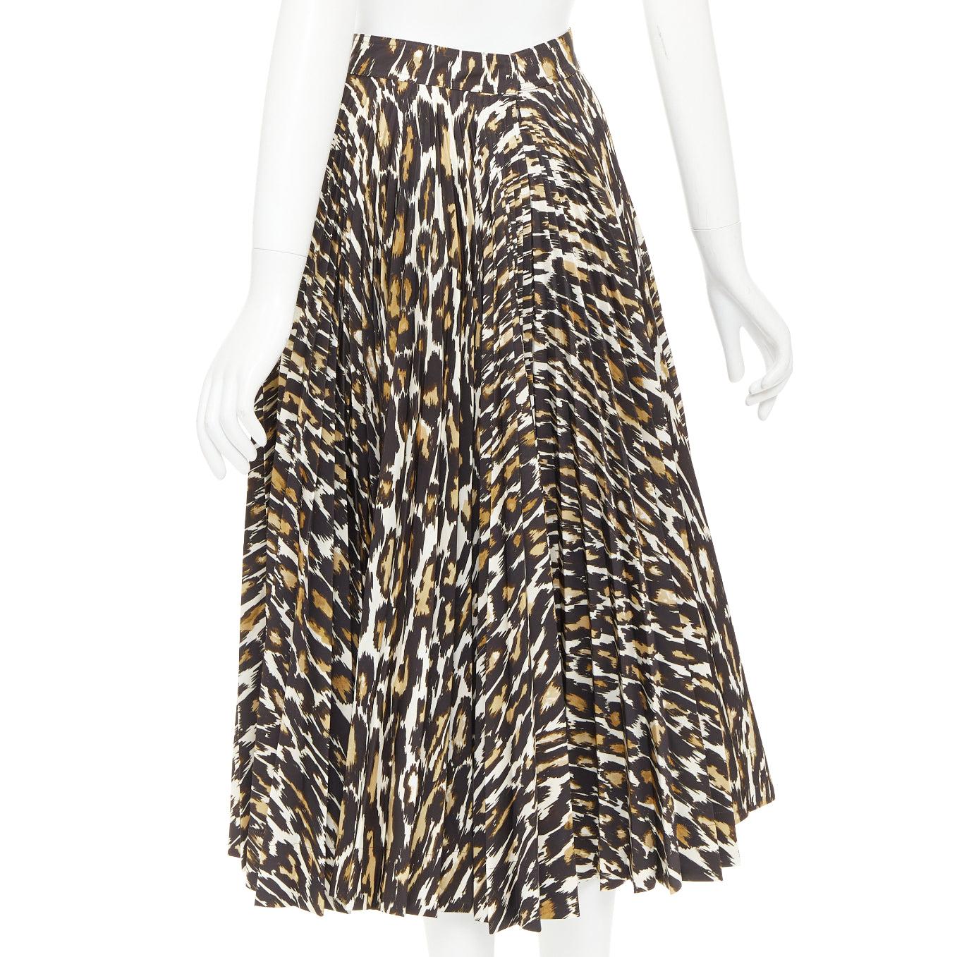 CALVIN KLEIN 205W39NYC Raf Simons Brauner Faltenrock mit Leopardenmuster US0 XS im Angebot 1
