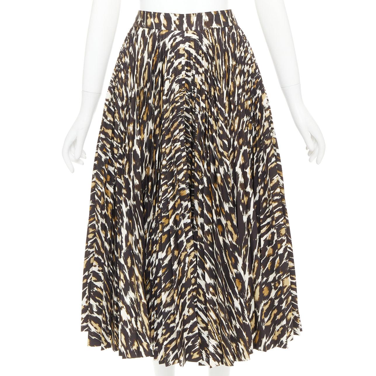 CALVIN KLEIN 205W39NYC Raf Simons Brauner Faltenrock mit Leopardenmuster US0 XS