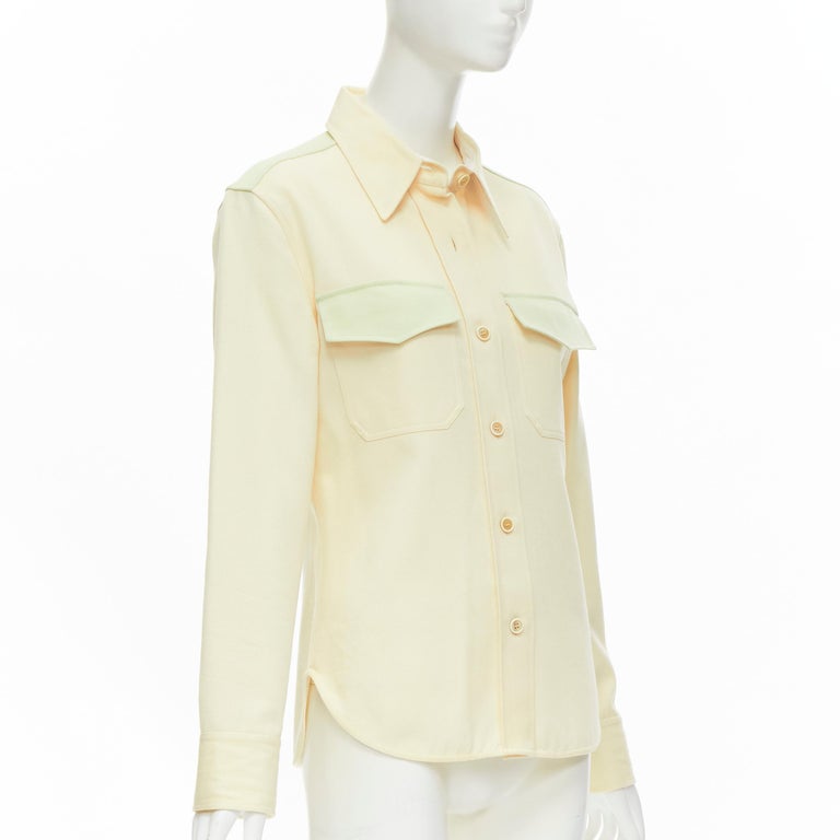 CALVIN KLEIN 205W39NYC Raf Simons pastel yellow green western flap pocket  shirt For Sale at 1stDibs