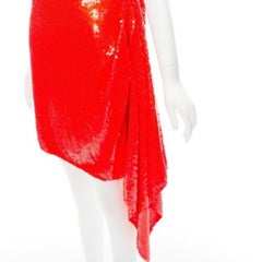CALVIN KLEIN 205W39NYC Raf Simons red sequins draped hem dress US4 S