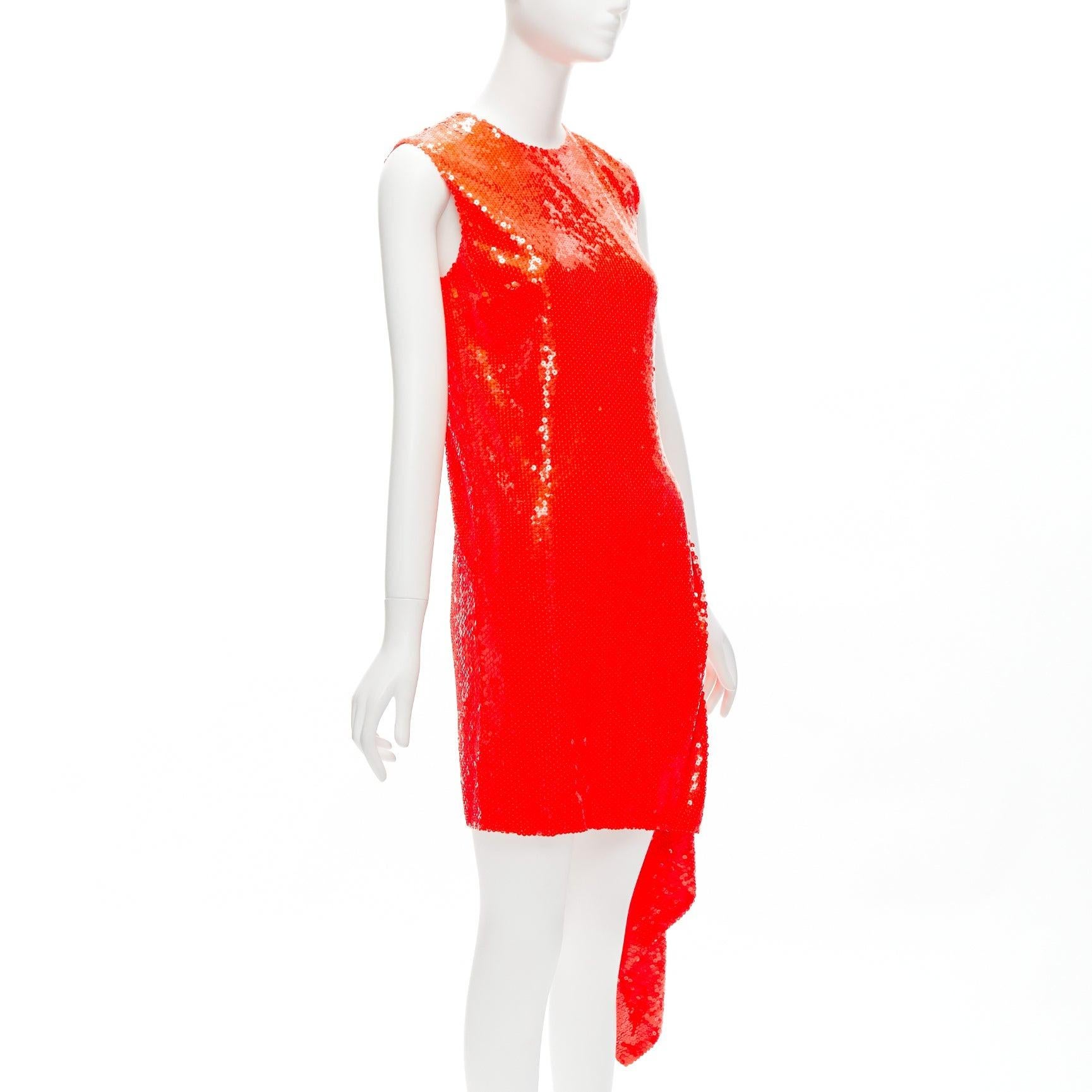 CALVIN KLEIN 205W39NYC Raf Simons red sequins draped hem dress US4 S In Excellent Condition For Sale In Hong Kong, NT