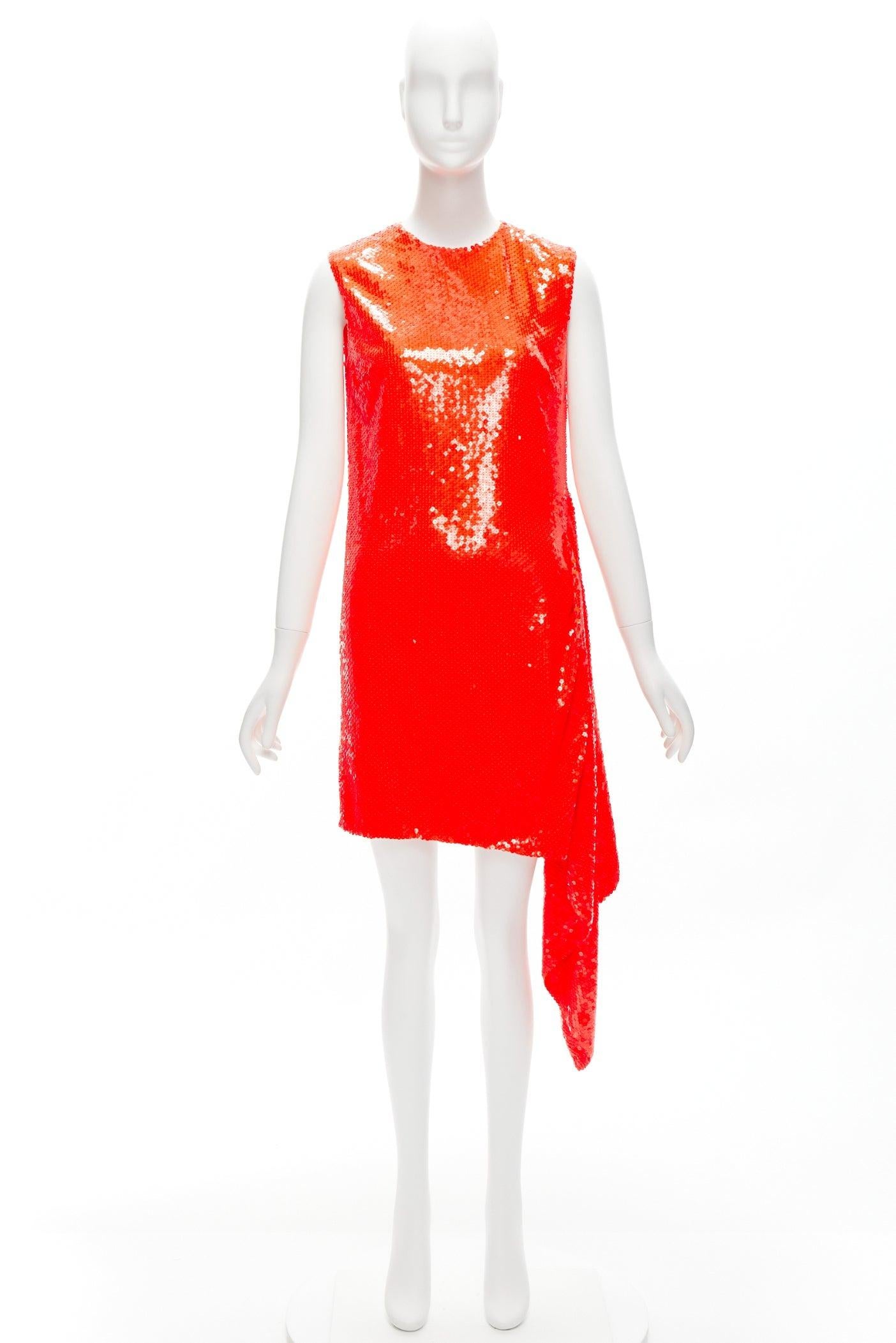 CALVIN KLEIN 205W39NYC Raf Simons red sequins draped hem dress US4 S For Sale 5
