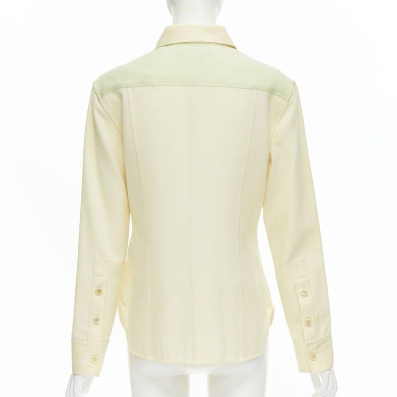Women's CALVIN KLEIN 205W39NYC Raf Simons yellow green western flap pocket shirt US6 S For Sale