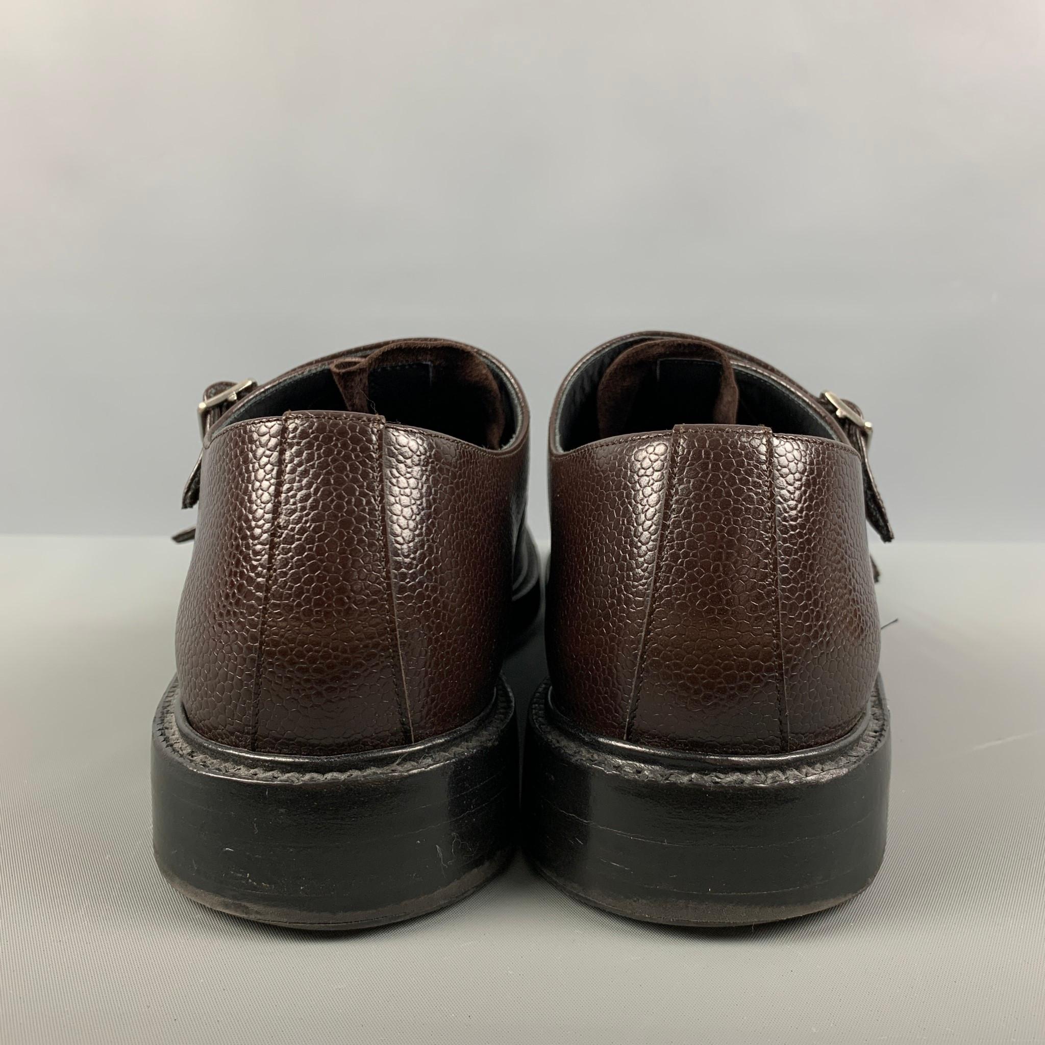 Black CALVIN KLEIN 205W39NYC Size 10 Brown Solid Leather Double Monk Strap Loafers