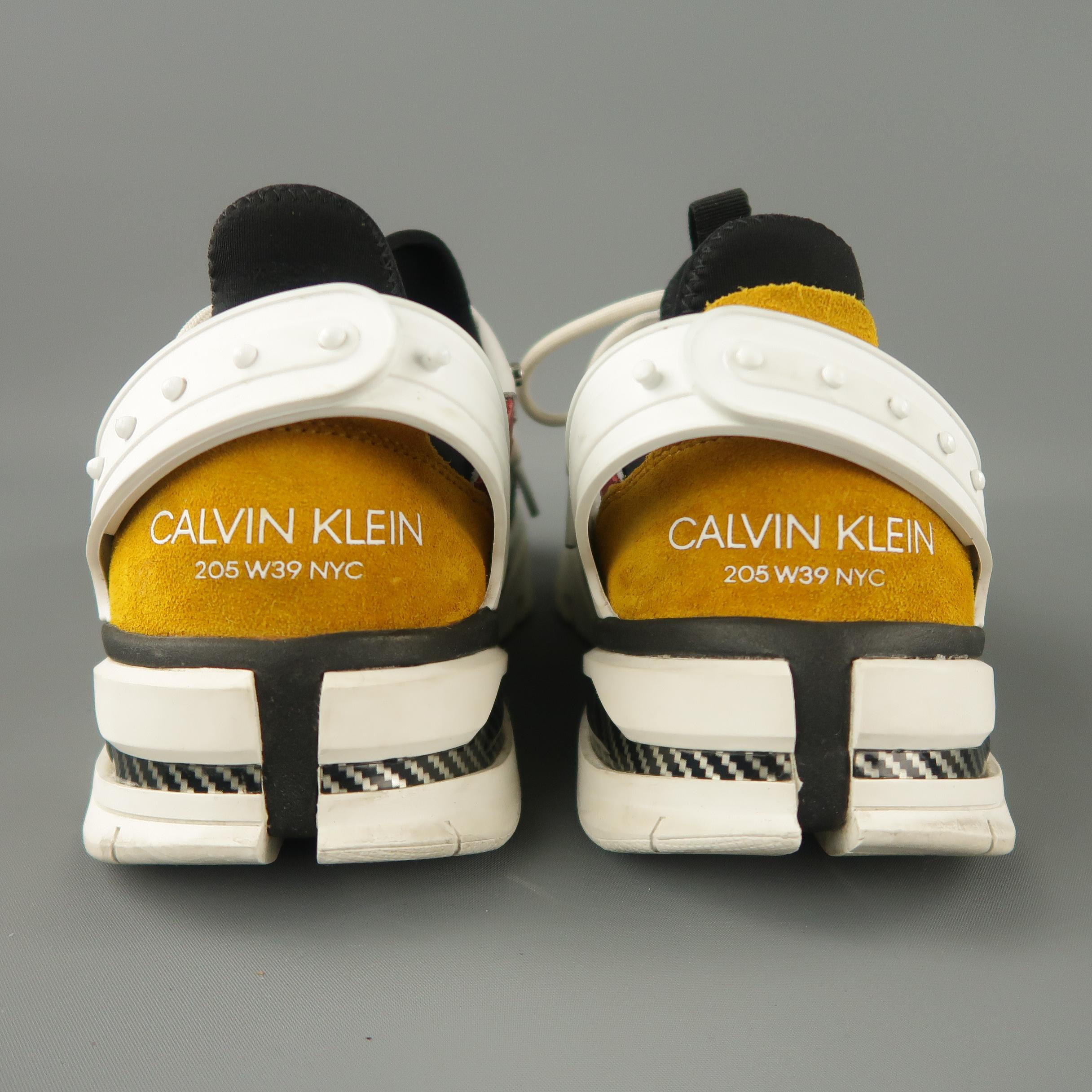 CALVIN KLEIN 205W39NYC Size 10 White Color Block Leather Lace Up Sneakers $285.0 6
