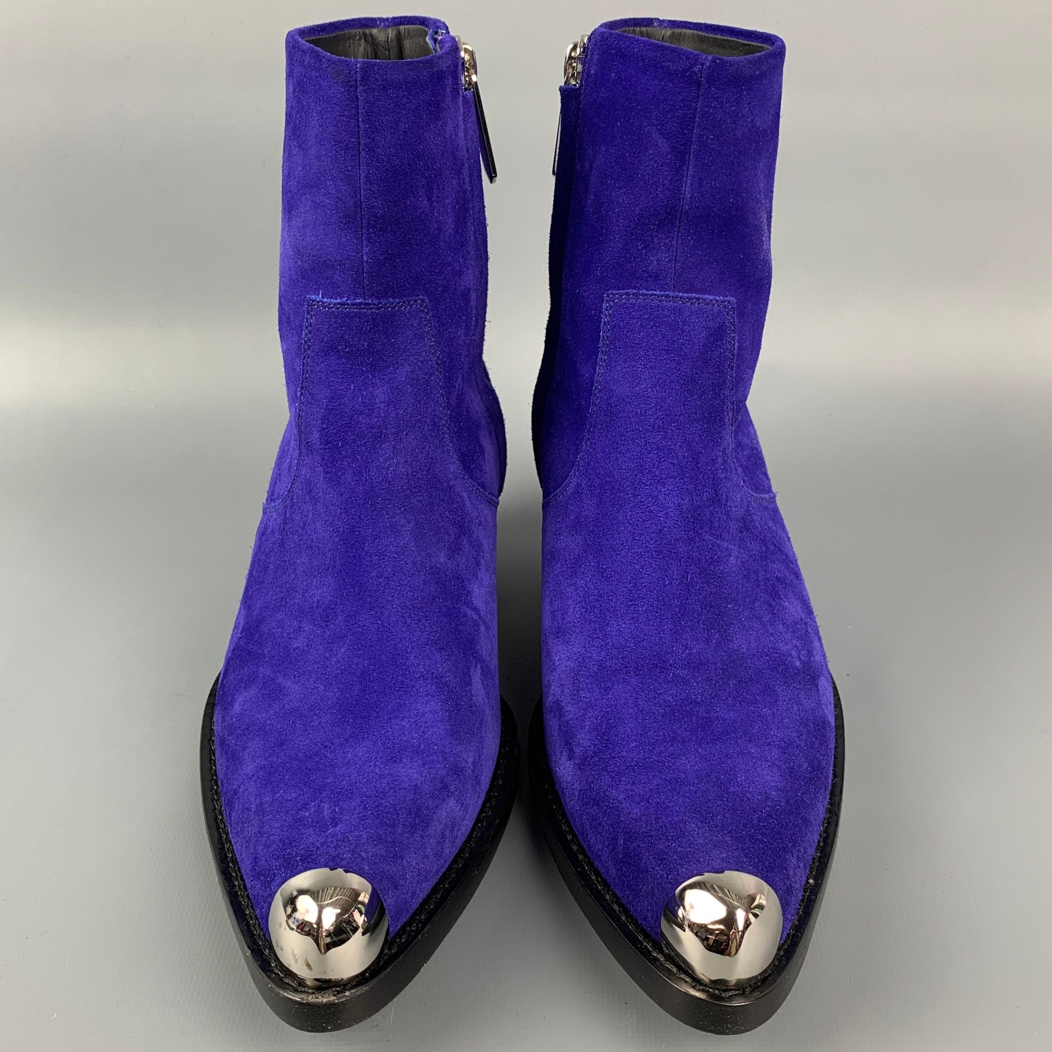 Men's CALVIN KLEIN 205W39NYC Size 6.5 Purple Leather Ankle Boots