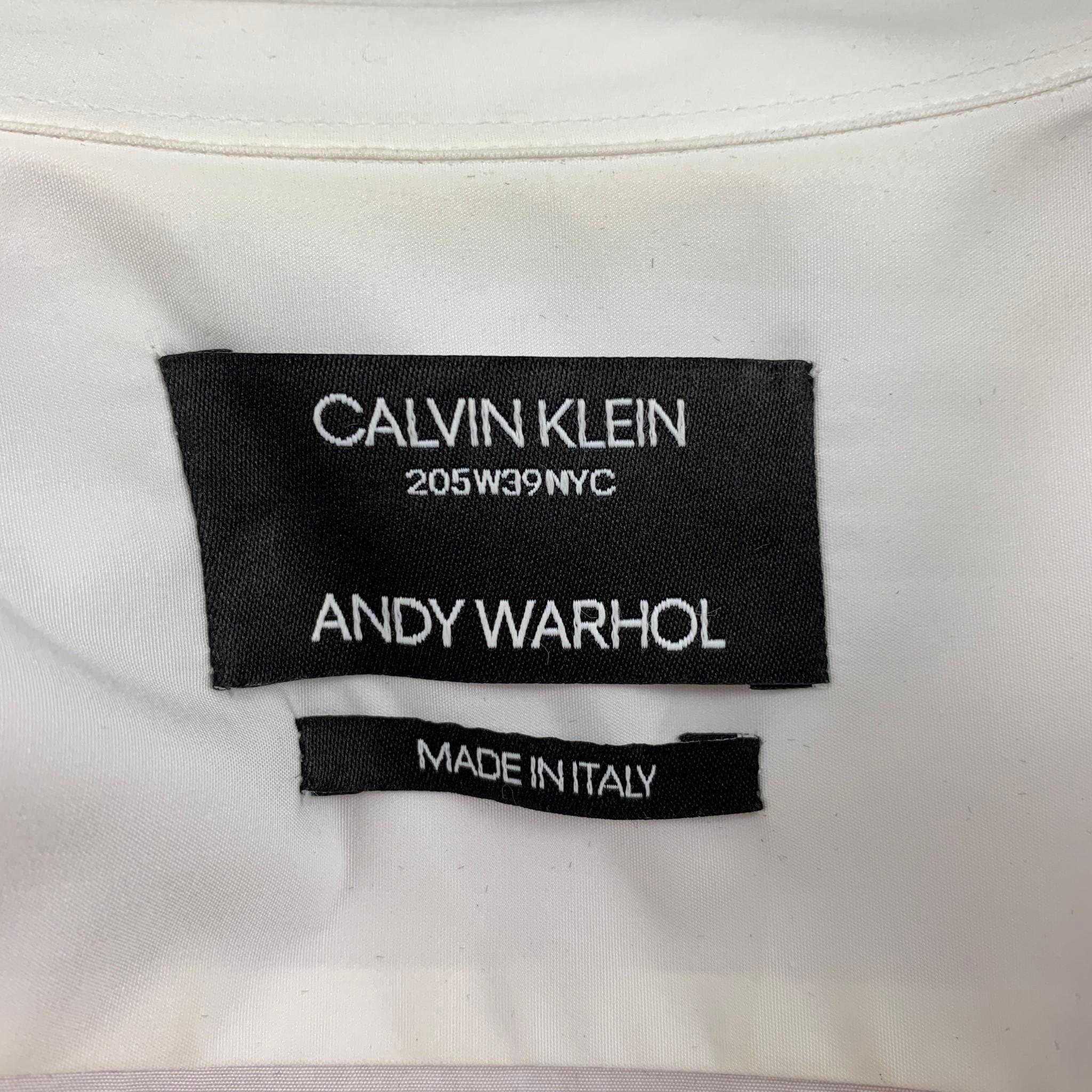 Men's CALVIN KLEIN 205W39NYC Size L White Andy Warhol Print Cotton Button Up Shirt