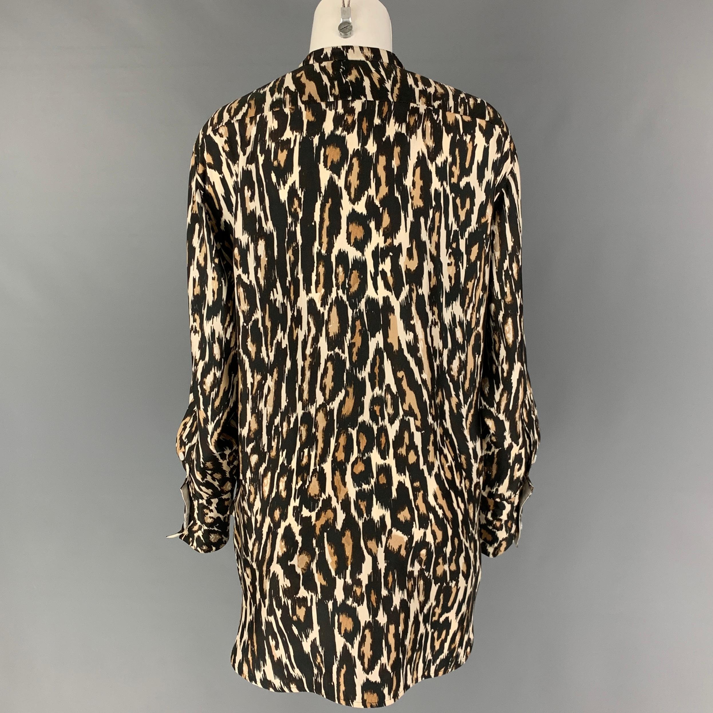 Women's CALVIN KLEIN 205W39NYC Size S Black Brown Silk Leopard Nehru Collar Shirt