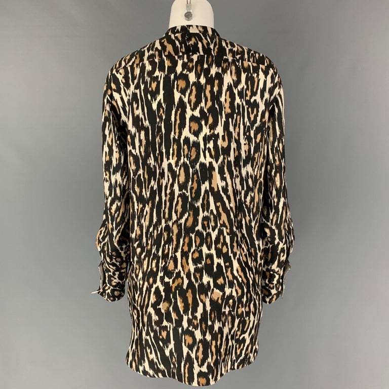 Women's CALVIN KLEIN 205W39NYC Size S Black Brown Silk Leopard Nehru Collar Shirt For Sale